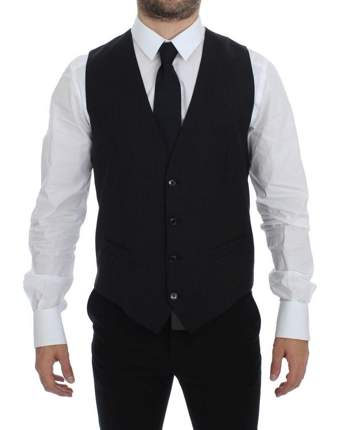 Classic Fit Pinstripe Vest - Black main product photo
