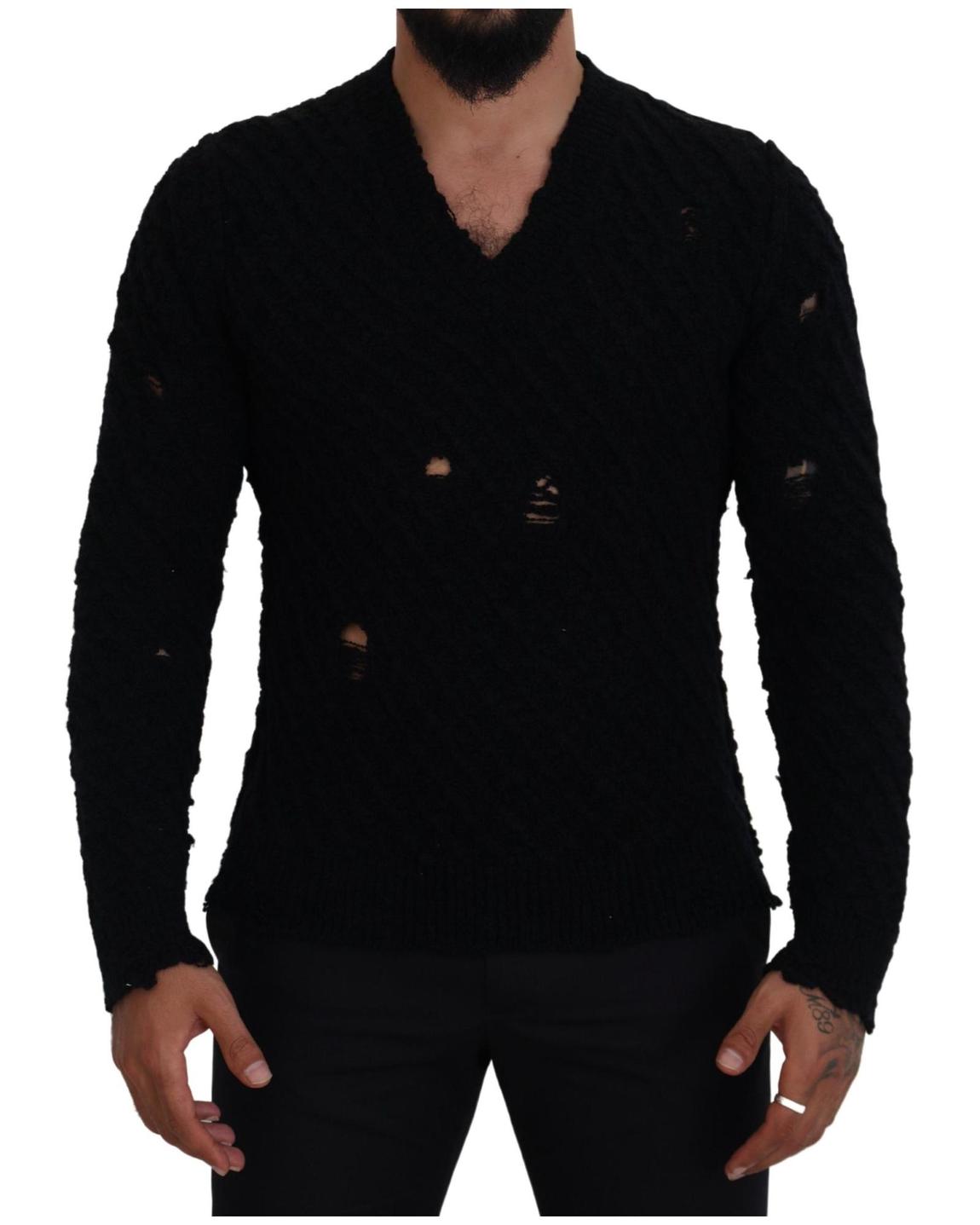 Distressed VNeck Sweater - Black Shirts main product photo