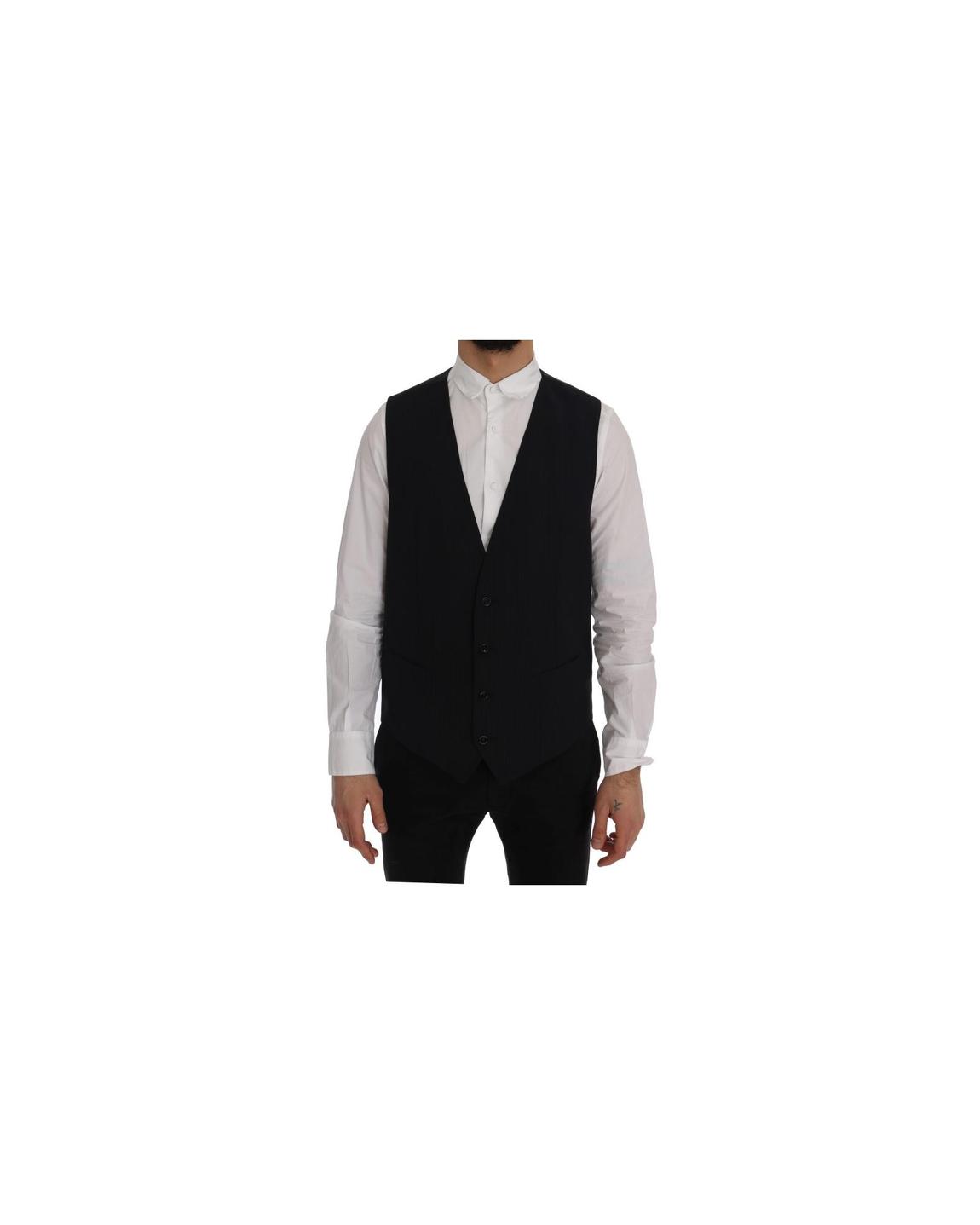 Navy Pinstripe Vest Classic Fit - Black main product photo