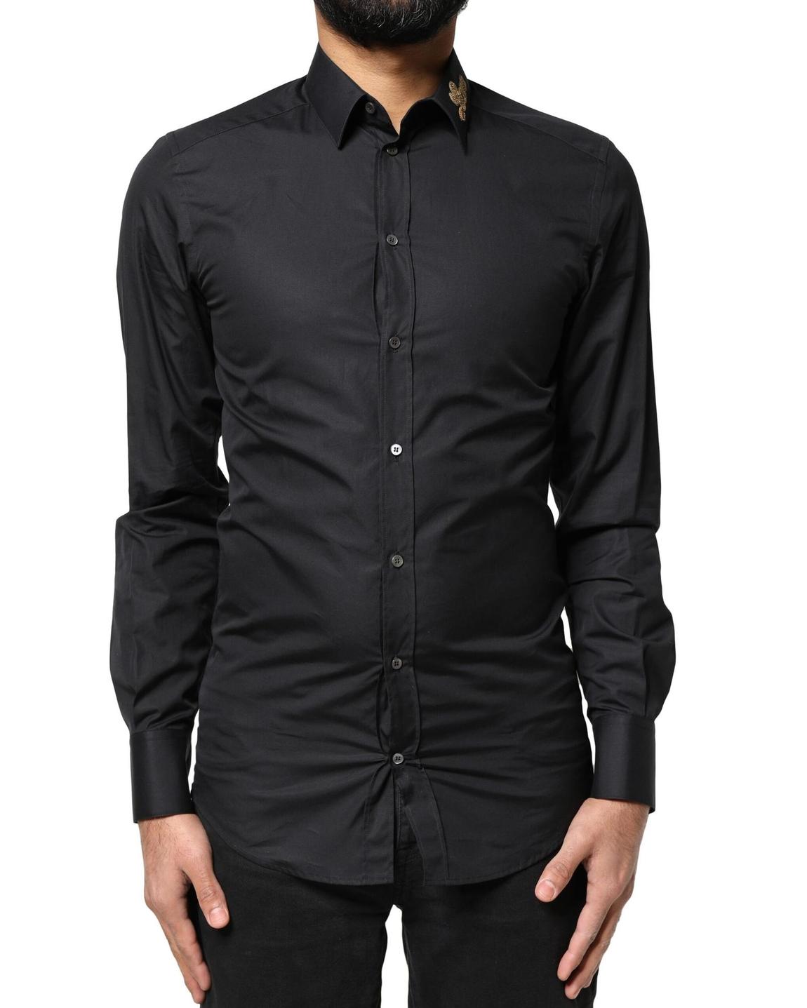 Embroidered Collar Dress Shirt - Black main product photo