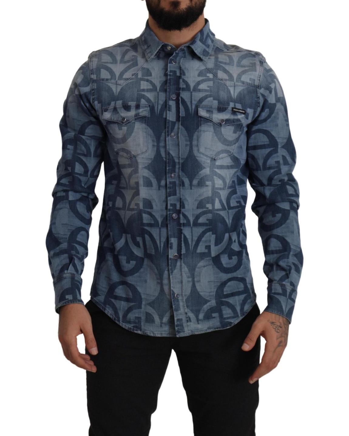 LogoPrint Denim Shirt Long Sleeve - Blue main product photo