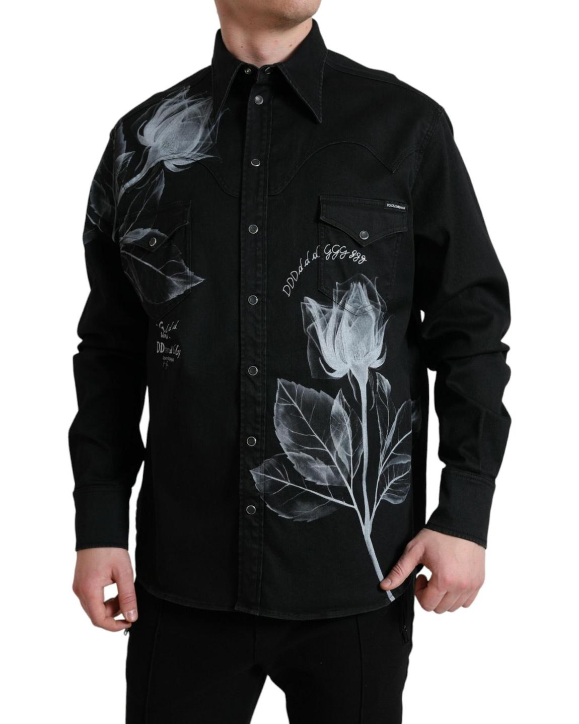Rose Print Denim Shirt G9LN8TG8OL5 - Black main product photo
