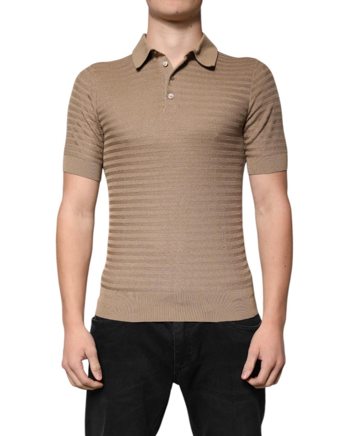 Ribbed Polo Short Sleeve Knit Shirt- Brown main product photo