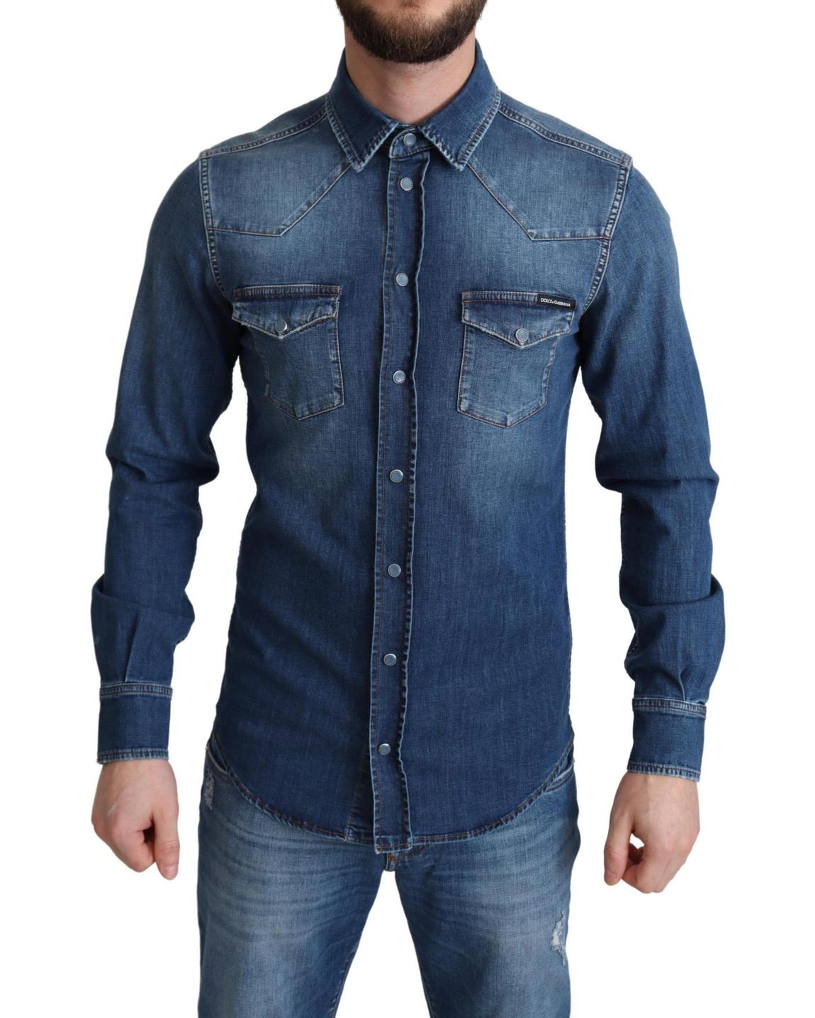 Denim Western Shirt ModelTSH6194 - Blue main product photo