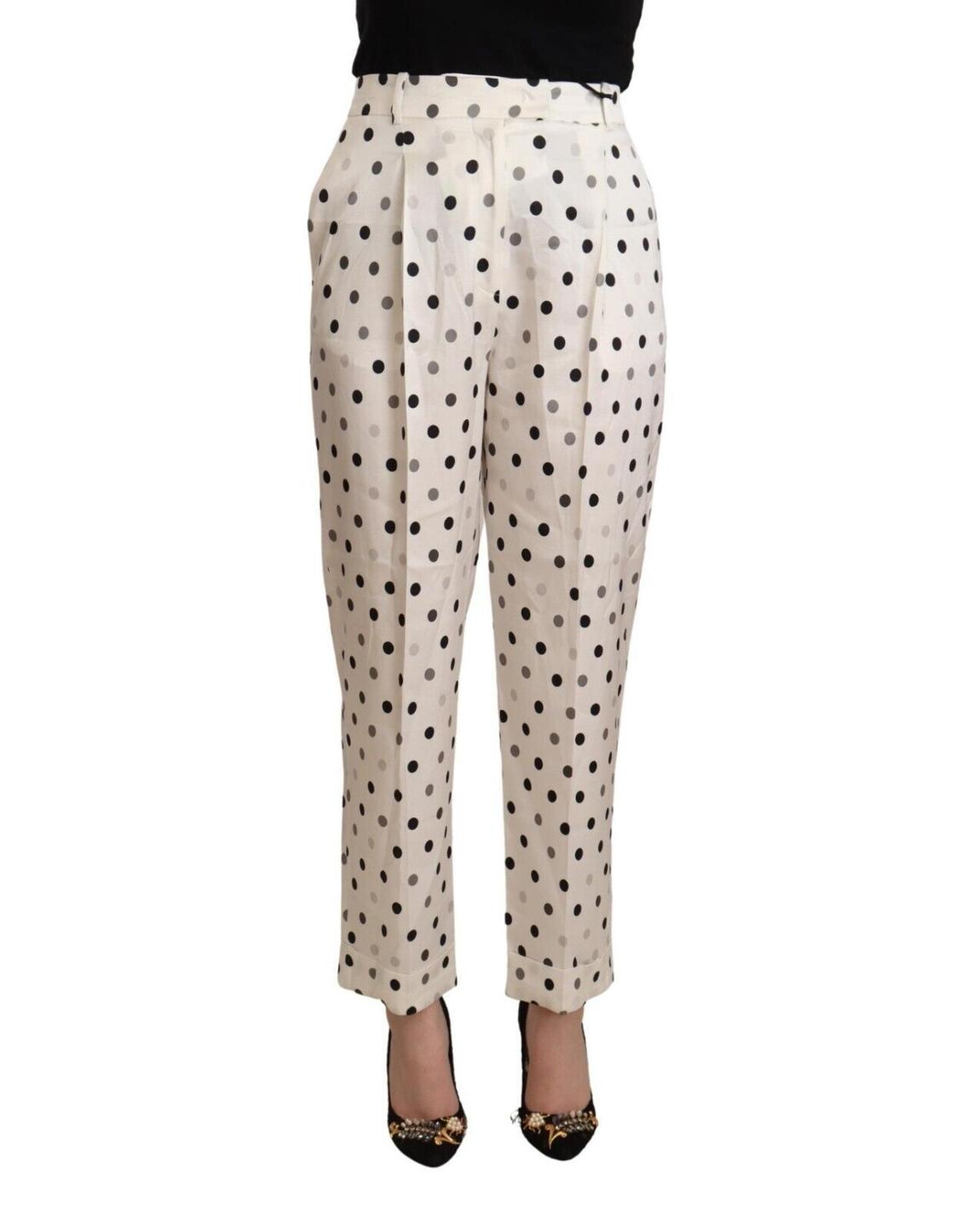 Polka Dot Silk Pants Straight Leg Wo - White Jeans main product photo