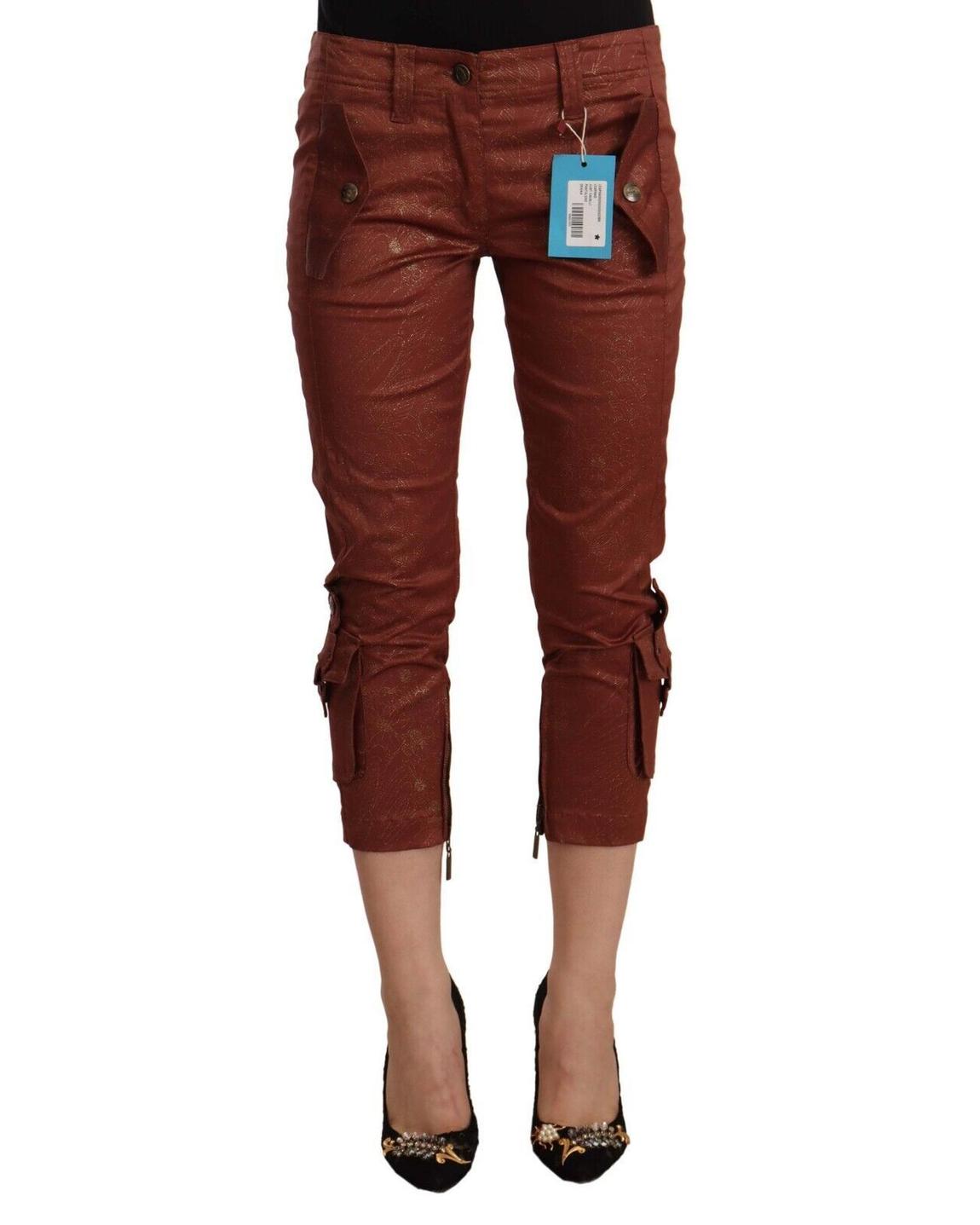 Cropped Pants Metallic Accent Wo - Brown Jeans main product photo