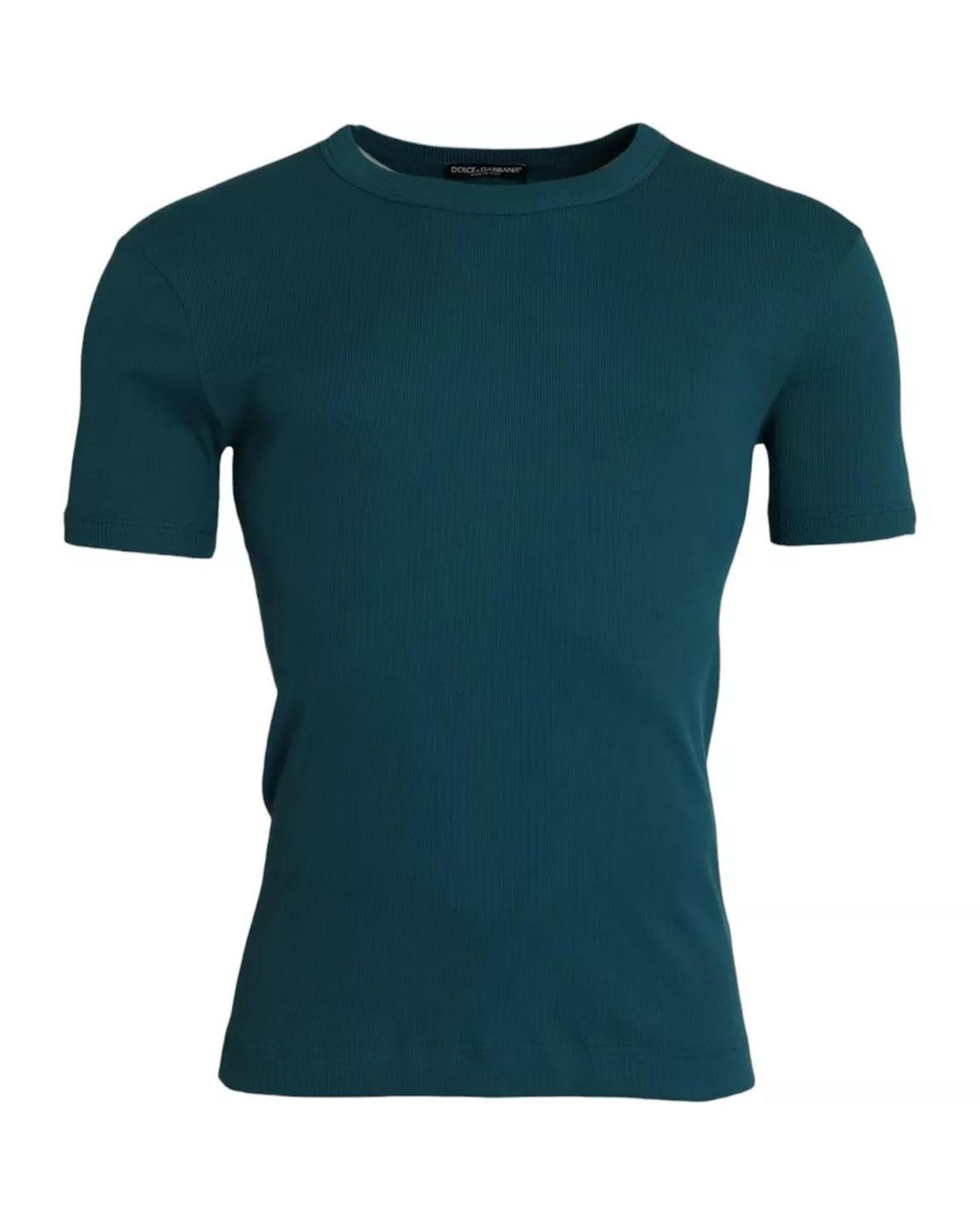 Ribbed TShirt Short Sleeves Crew Neck - Blue T-Shirts main product photo
