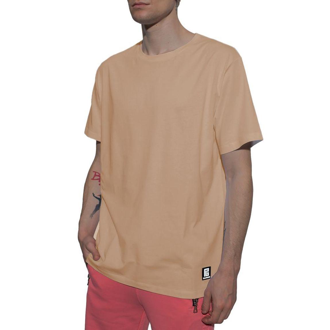 Cotton T-Shirt with Logo Print and Rubber Detail - Brown main product photo