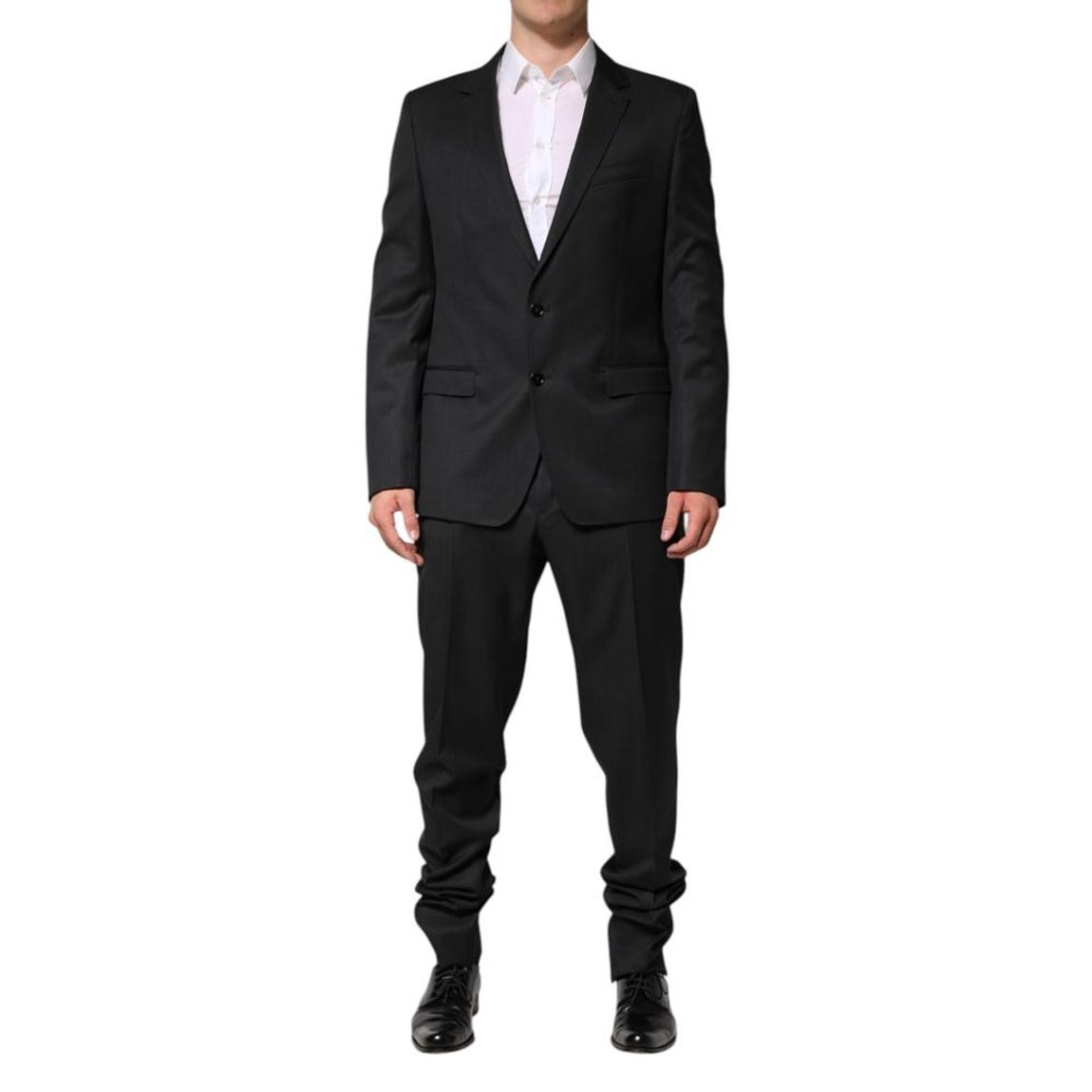 Single Breasted Wool 2 Piece Suit with Blazer and Pants - Black main product photo