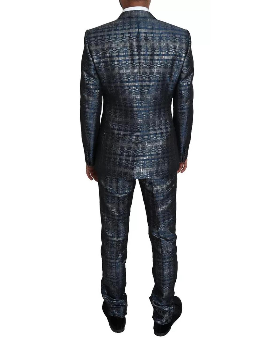 Metallic Jacquard Slim Fit Suit - Blue main product photo