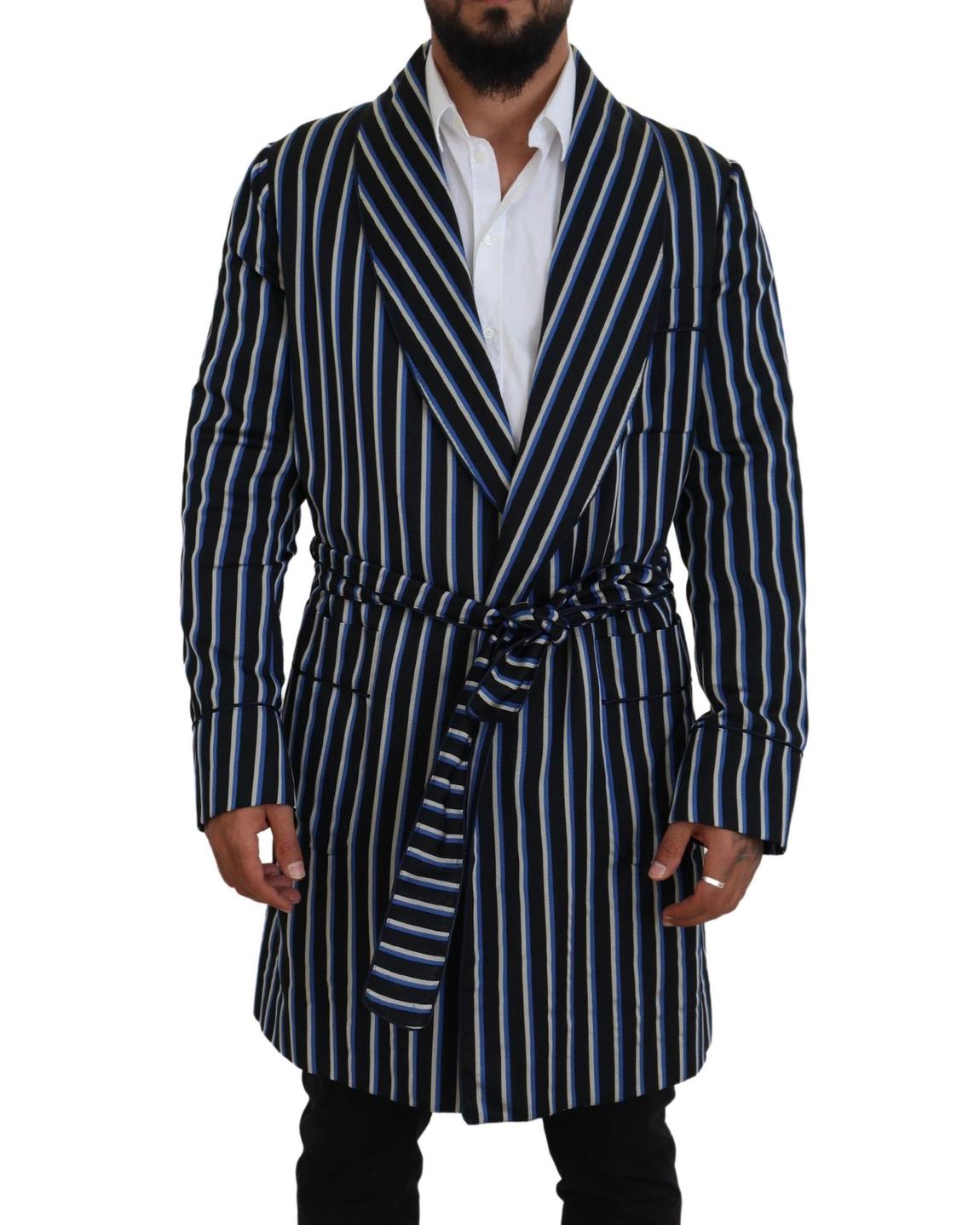 Striped Shawl Collar Robe - Black And Blue Blazers main product photo