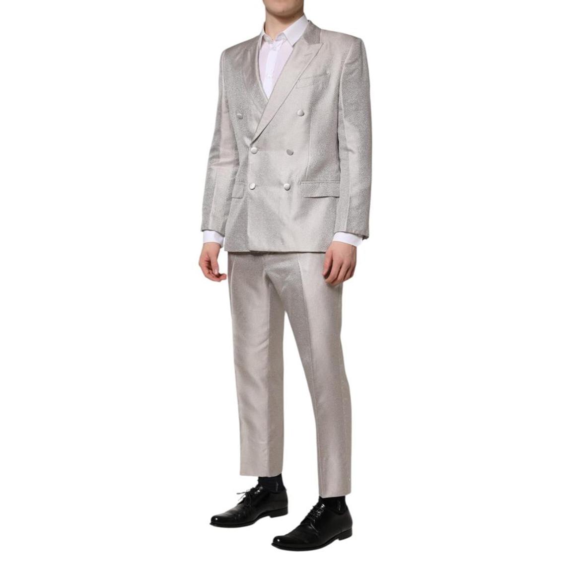 Double Breasted Suit Silver Textured - Gray main product photo