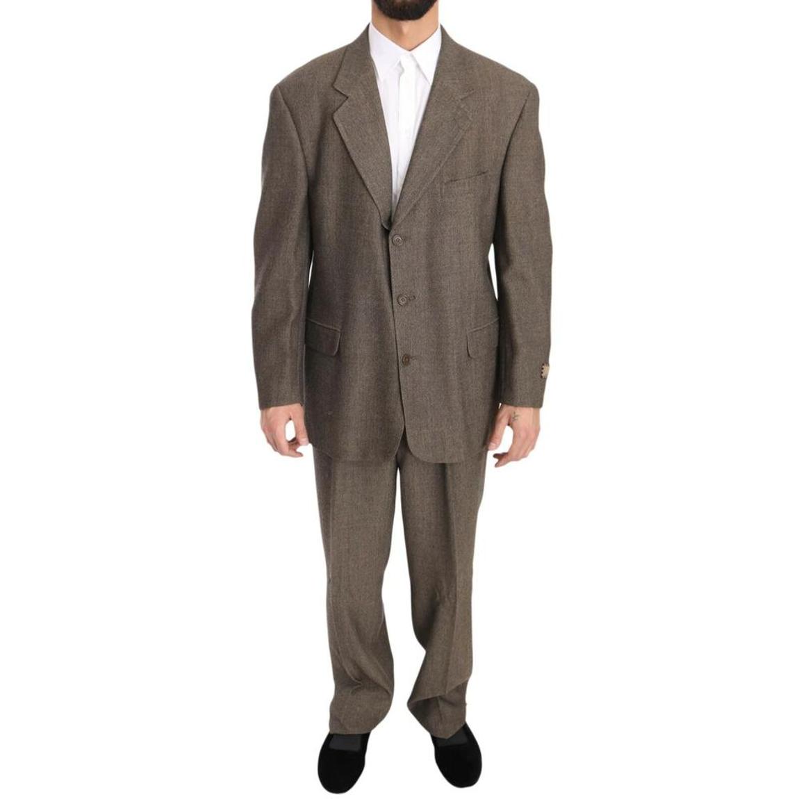 Single Breasted Wool Suit with Blazer and Pants - Brown main product photo