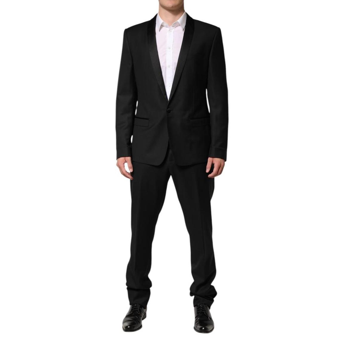 Elegant Single Breasted 2 Piece Suit in Virgin Wool Blend - Black main product photo