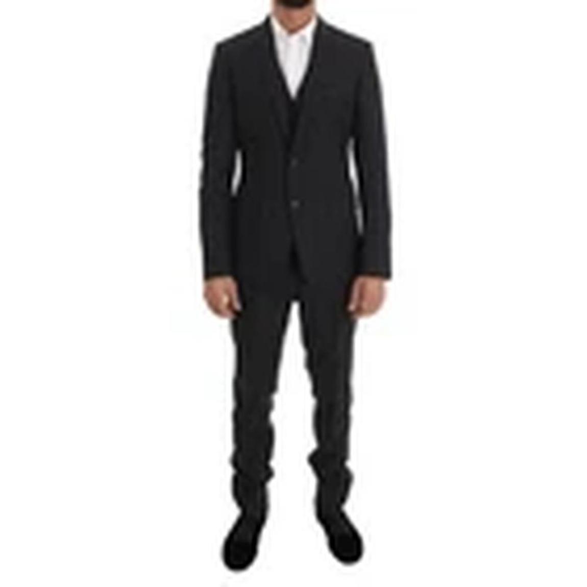 Patterned Wool Slim Fit 3 Piece Suit - Gray Patterned main product photo