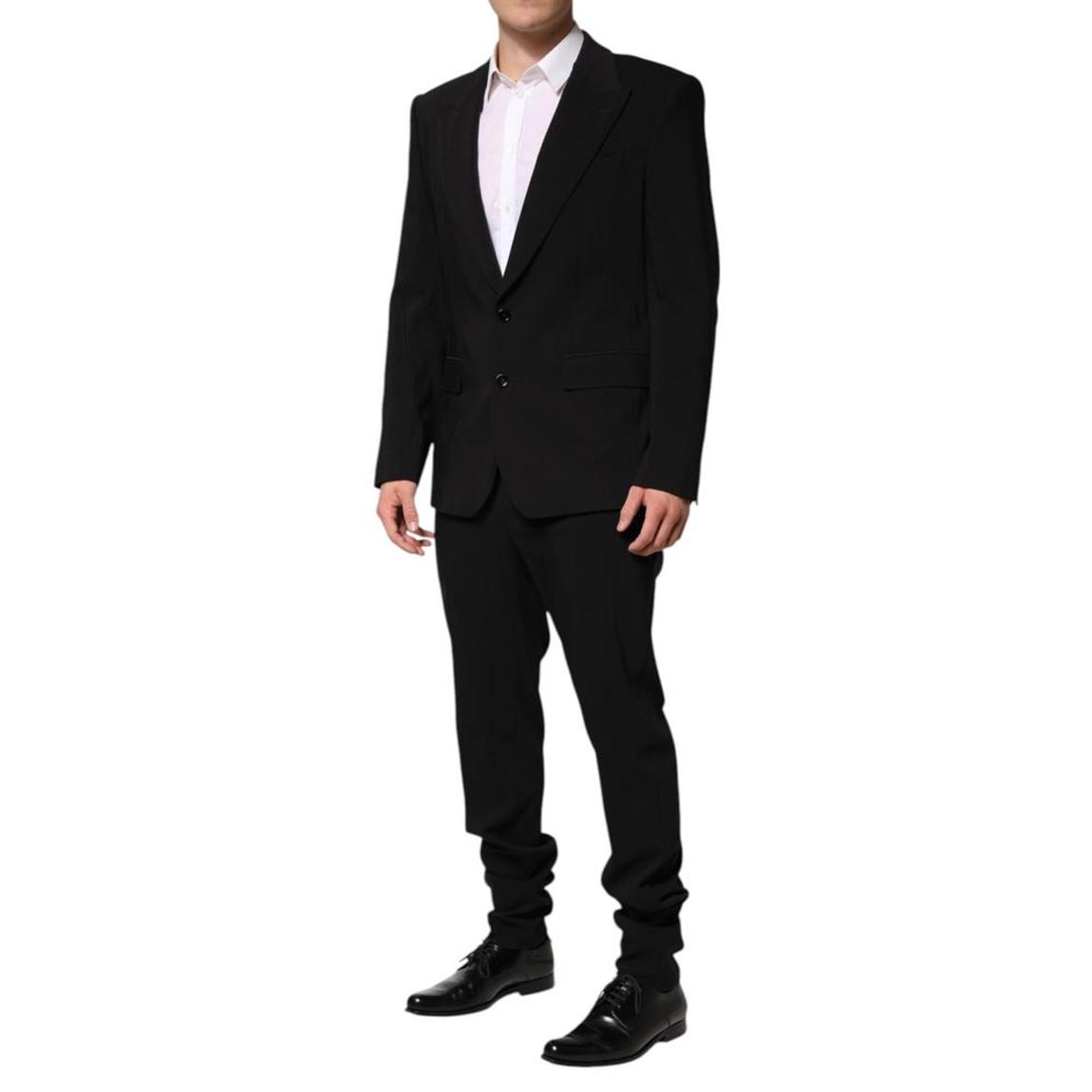 Single Breasted 2 Piece Suit with Peak Lapel and Slim Fit - Black main product photo