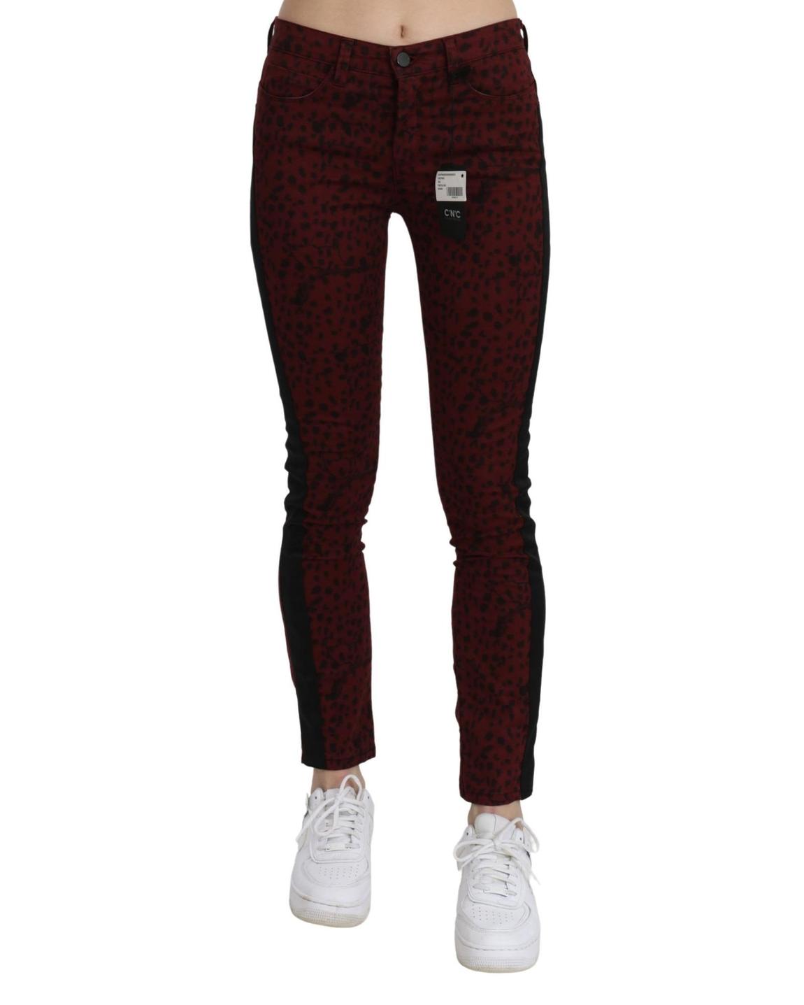 Costume National Pants Skinny Fit Burgundy Print Wo - Red Jeans main product photo