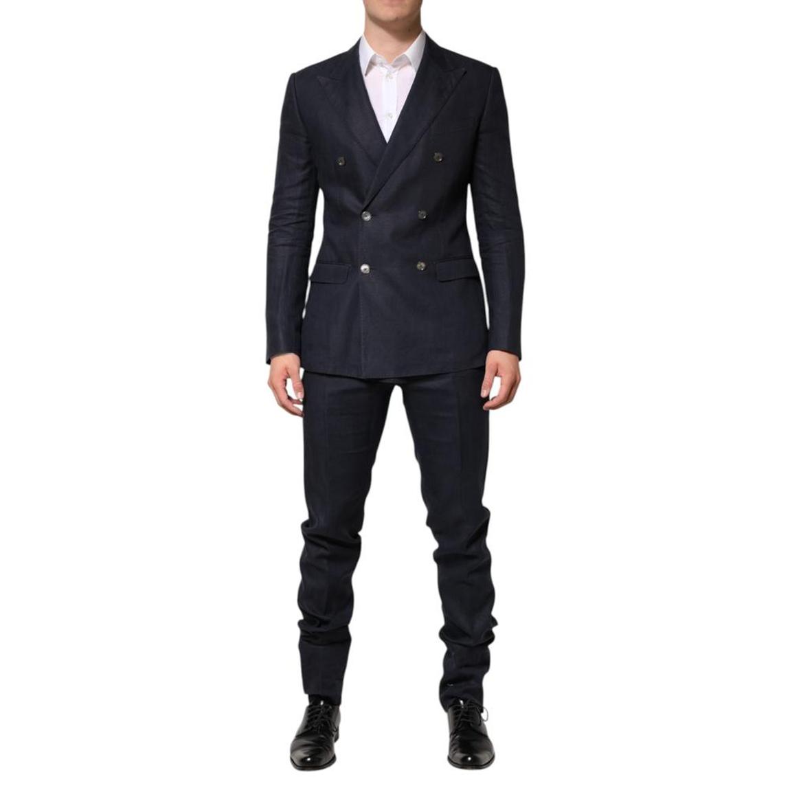 Double Breasted 2 Piece Suit with Peak Lapel and Slim Fit - Blue main product photo