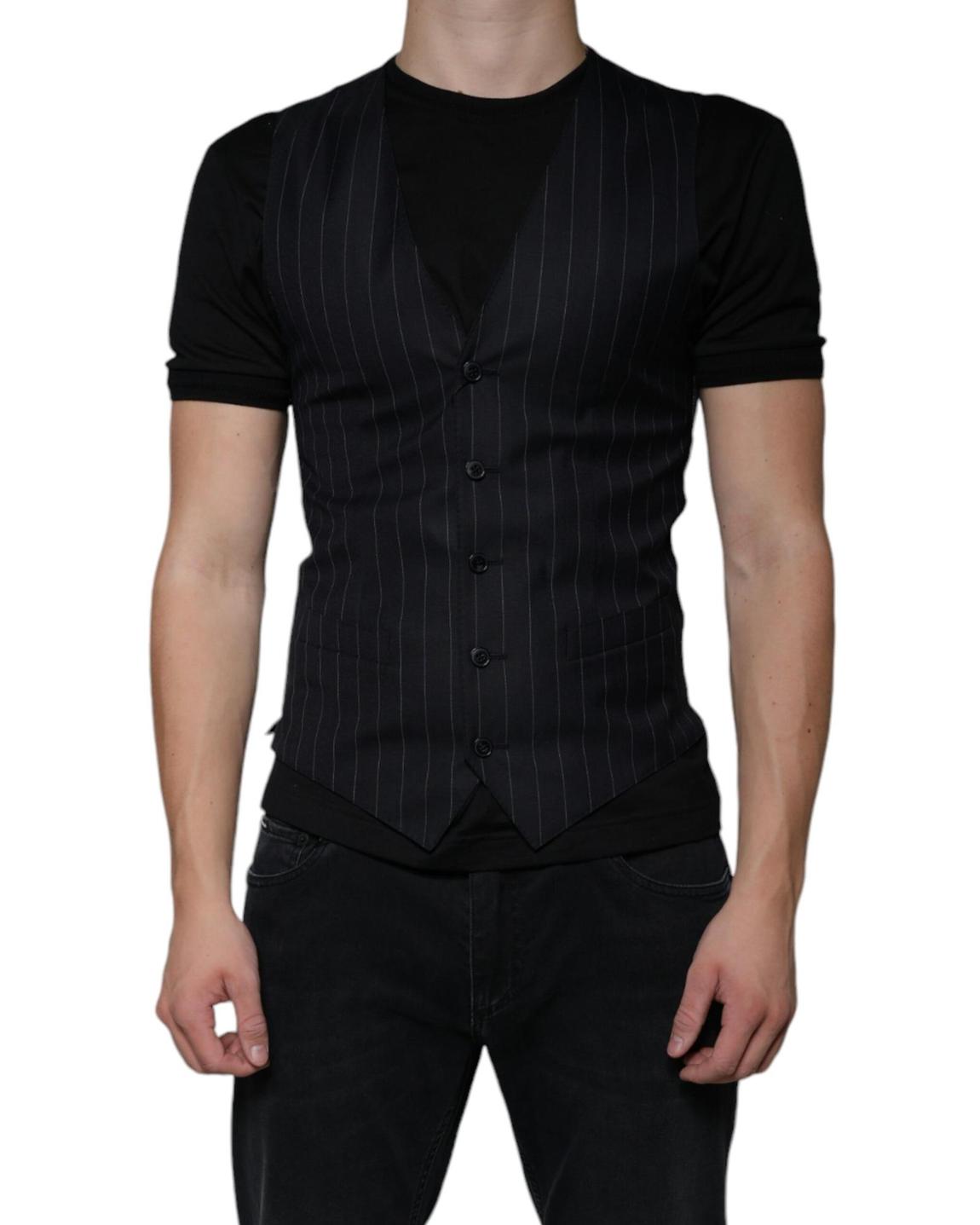 Classic Fit Pinstripe Vest - Black main product photo