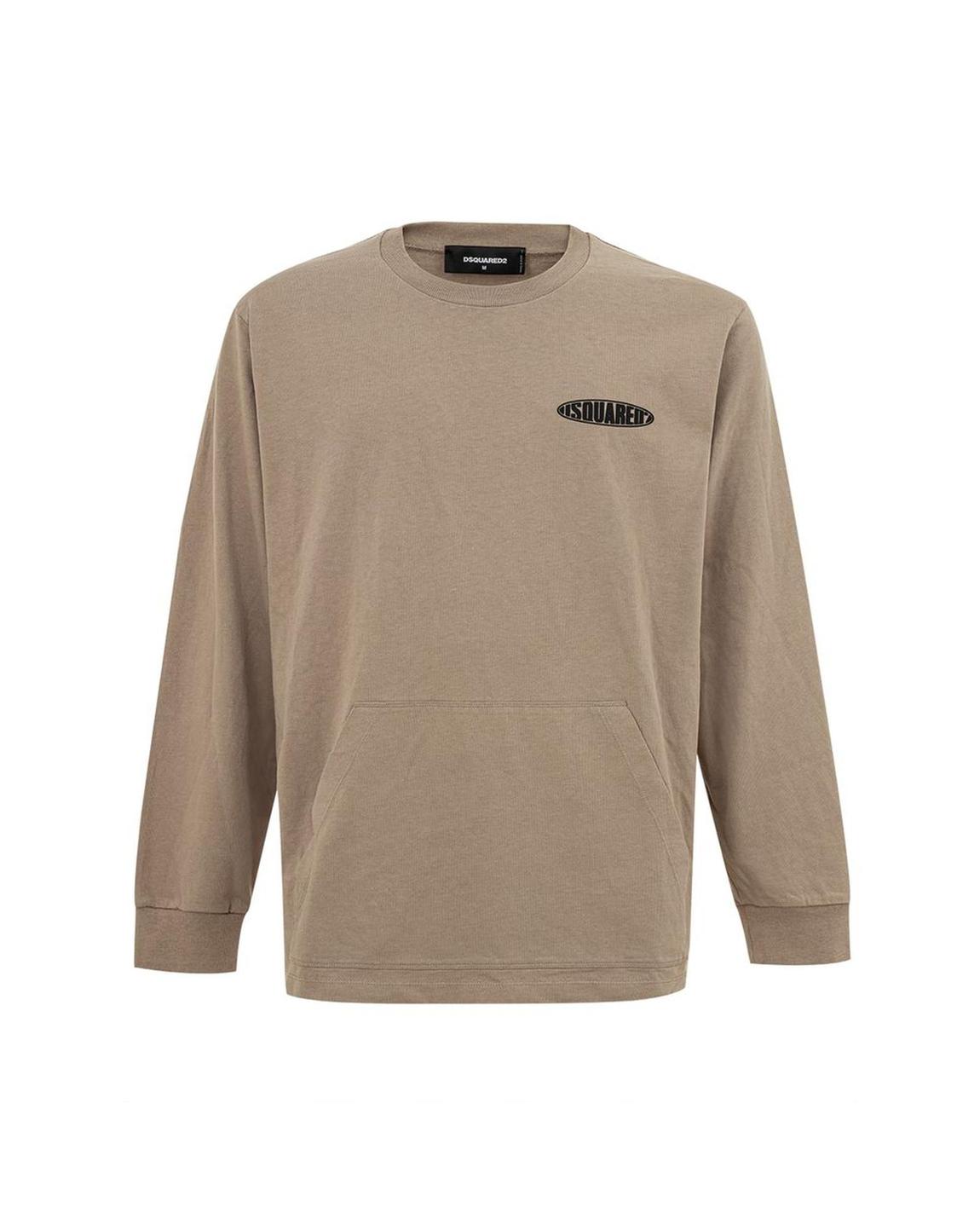 Long Sleeve Crew Neck Tee Kanga Pocket Style - Beige T-Shirts main product photo