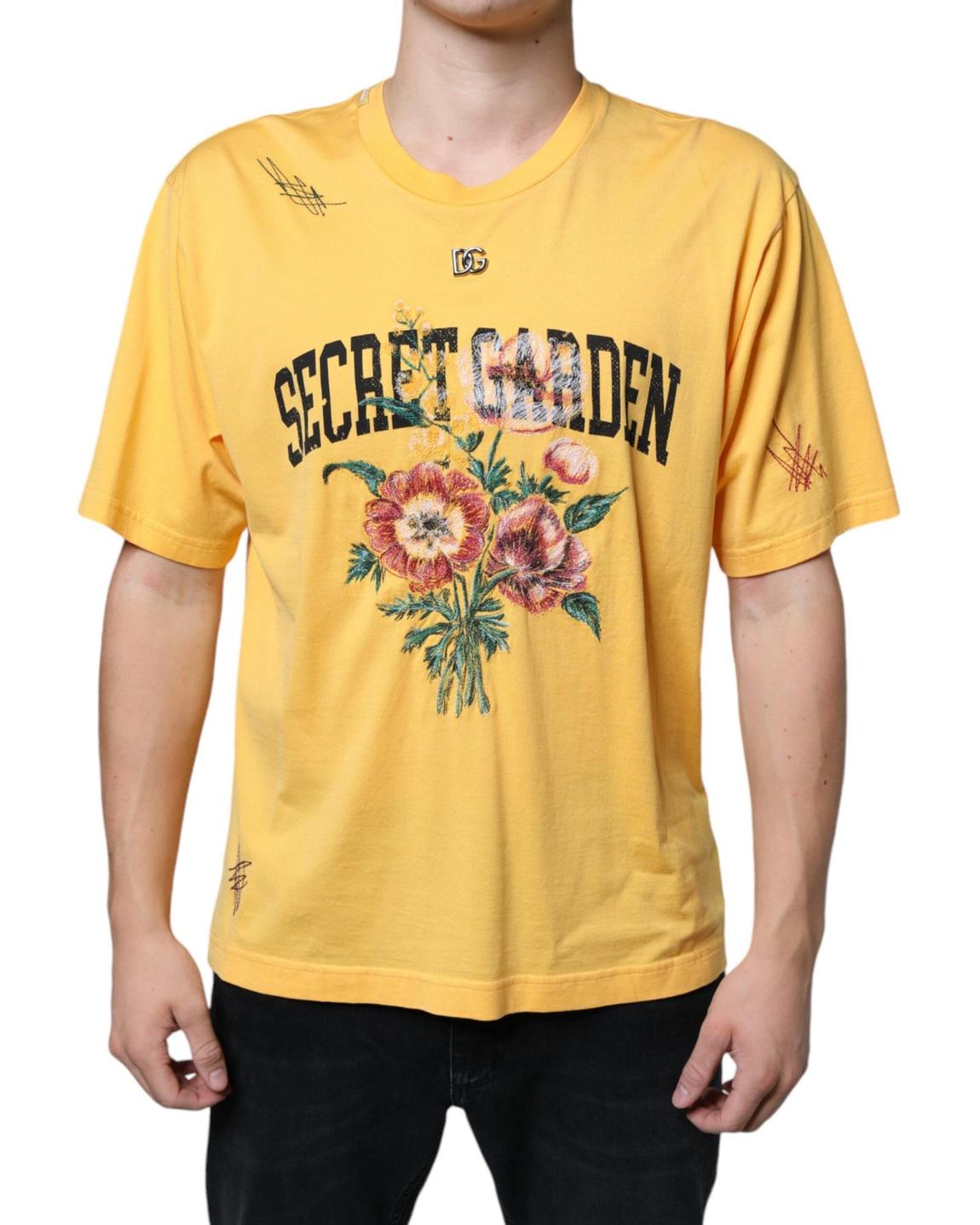 Secret Garden Floral Embroidery Tee - Yellow T-Shirts main product photo