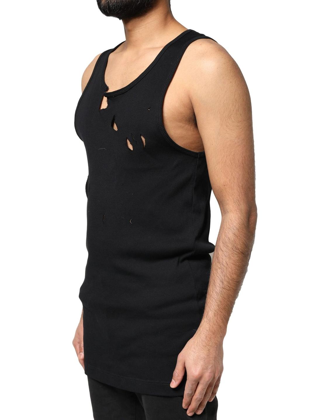 Distressed Ribbed Tank Top- Black T-Shirts main product photo