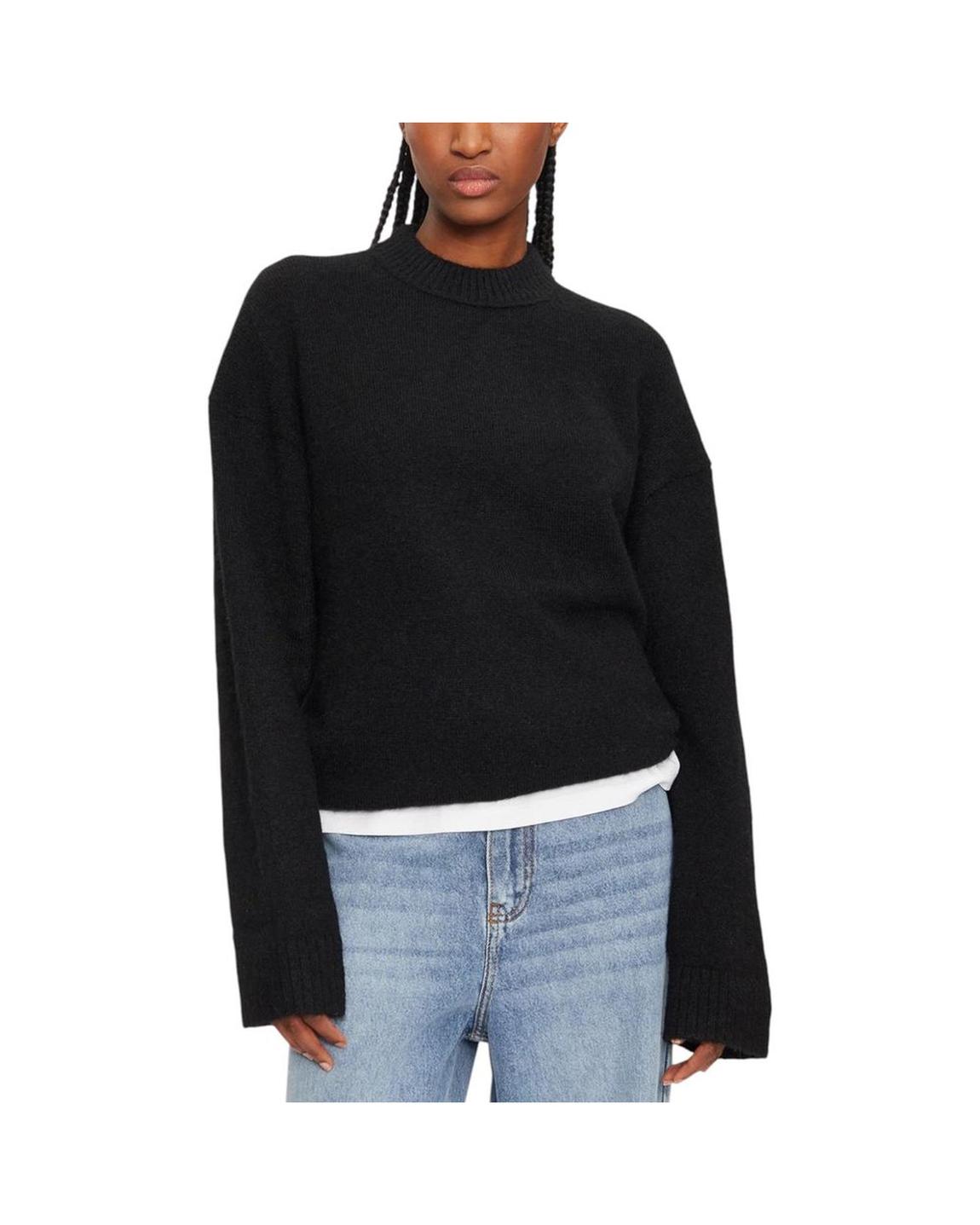 Mock Neck Knit Sweater Relaxed Fit Wo - Black main product photo