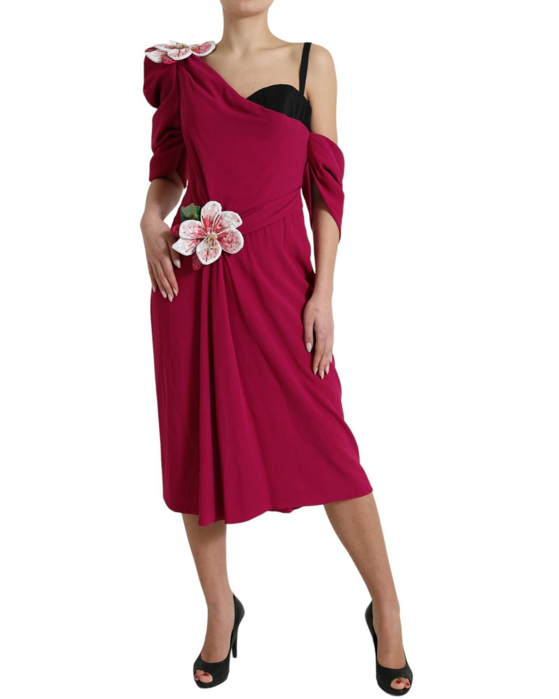 Floral Appliqu OneShoulder Midi Dress - Purple Dresses main product photo