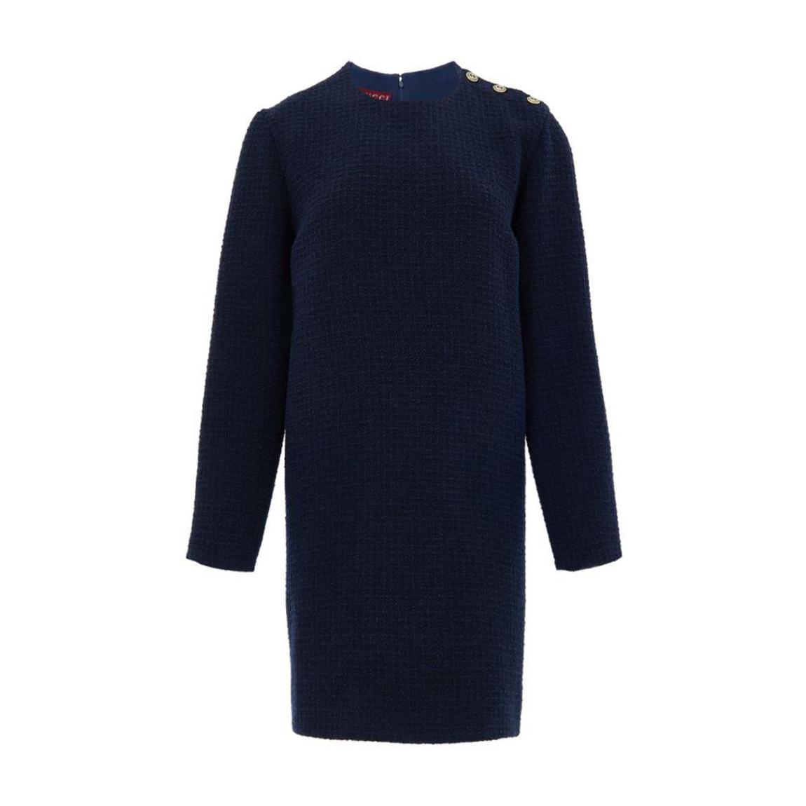 Boucle Dress with Logo Buttons and Side Pockets Wo - Navy Blue main product photo