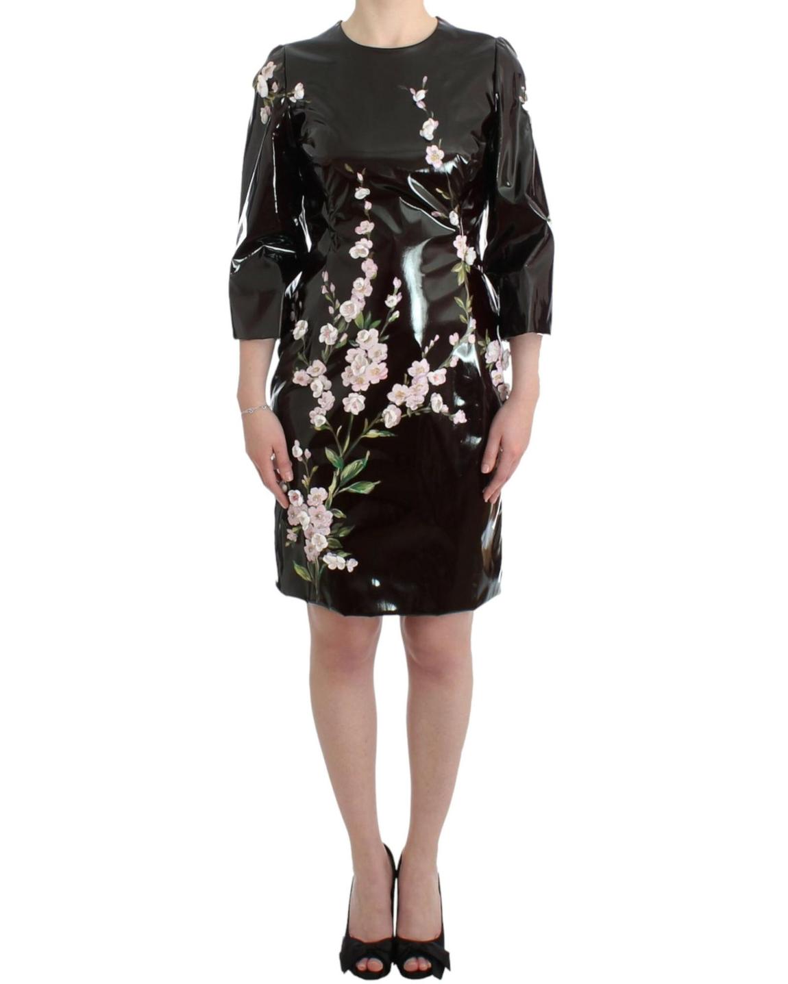 Floral Patent Leather Dress - Black Dresses main product photo