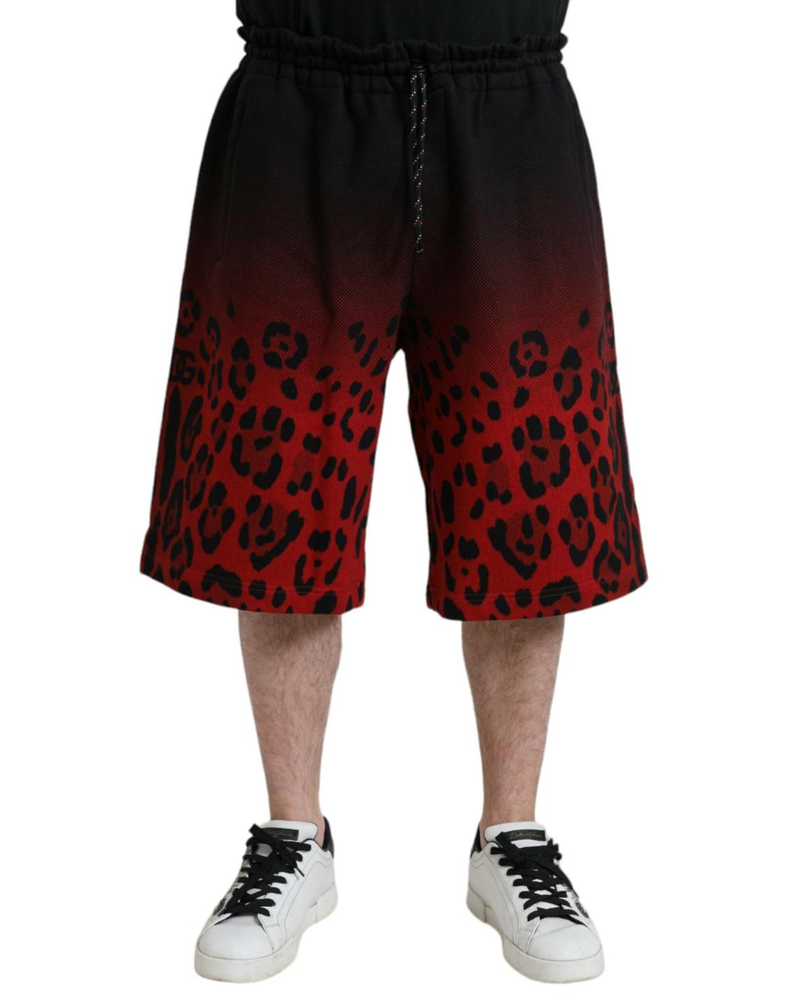 Gradient Leopard Print Sweatshorts - Black And Red Shorts main product photo