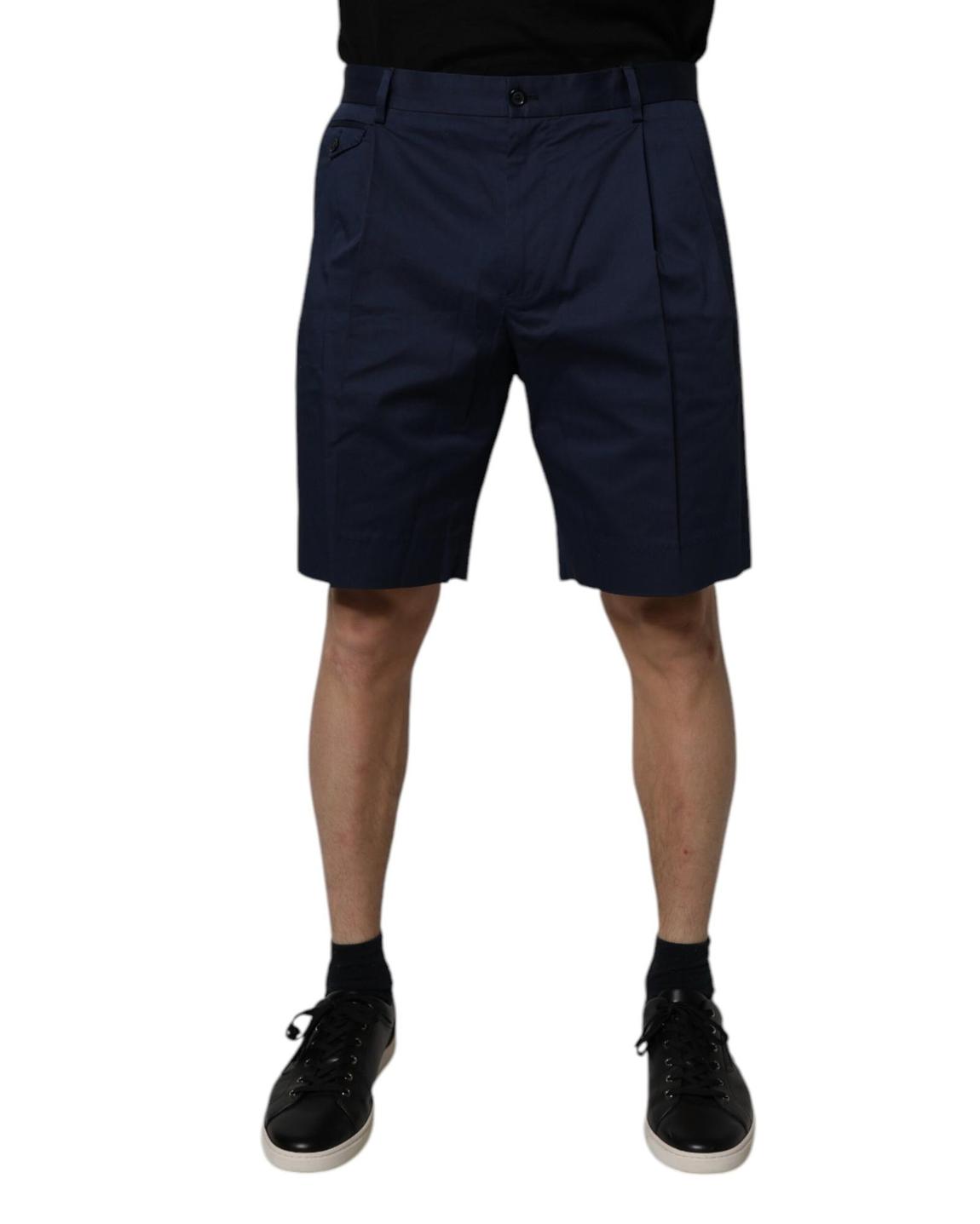 Pleated Cotton Shorts - Blue main product photo