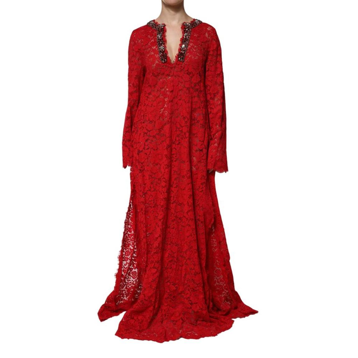 Lace Embellished VNeck Dress Wo - Red Dresses main product photo