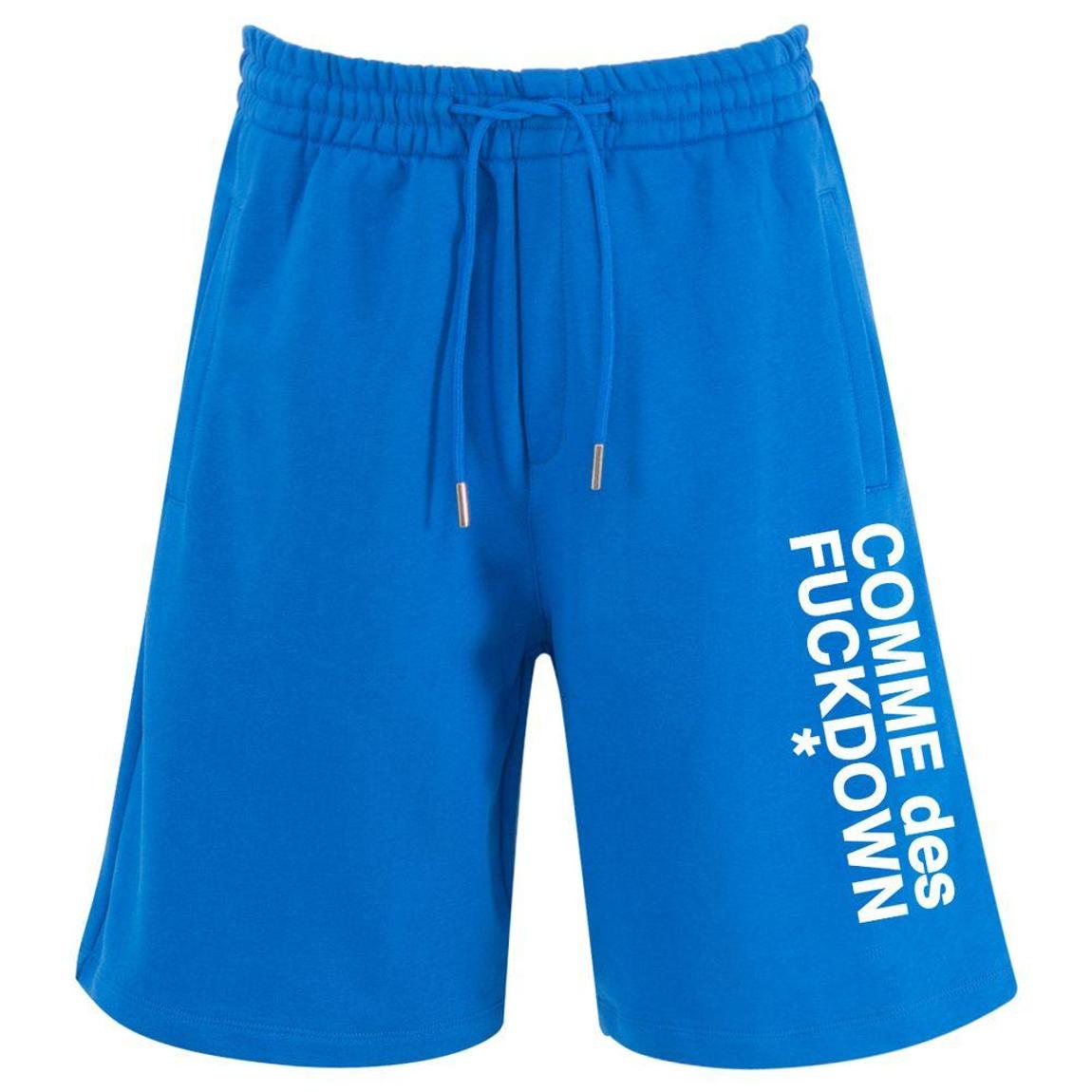 Cotton Fleece Shorts with Logo Print and Drawstring Waist - Blue main product photo