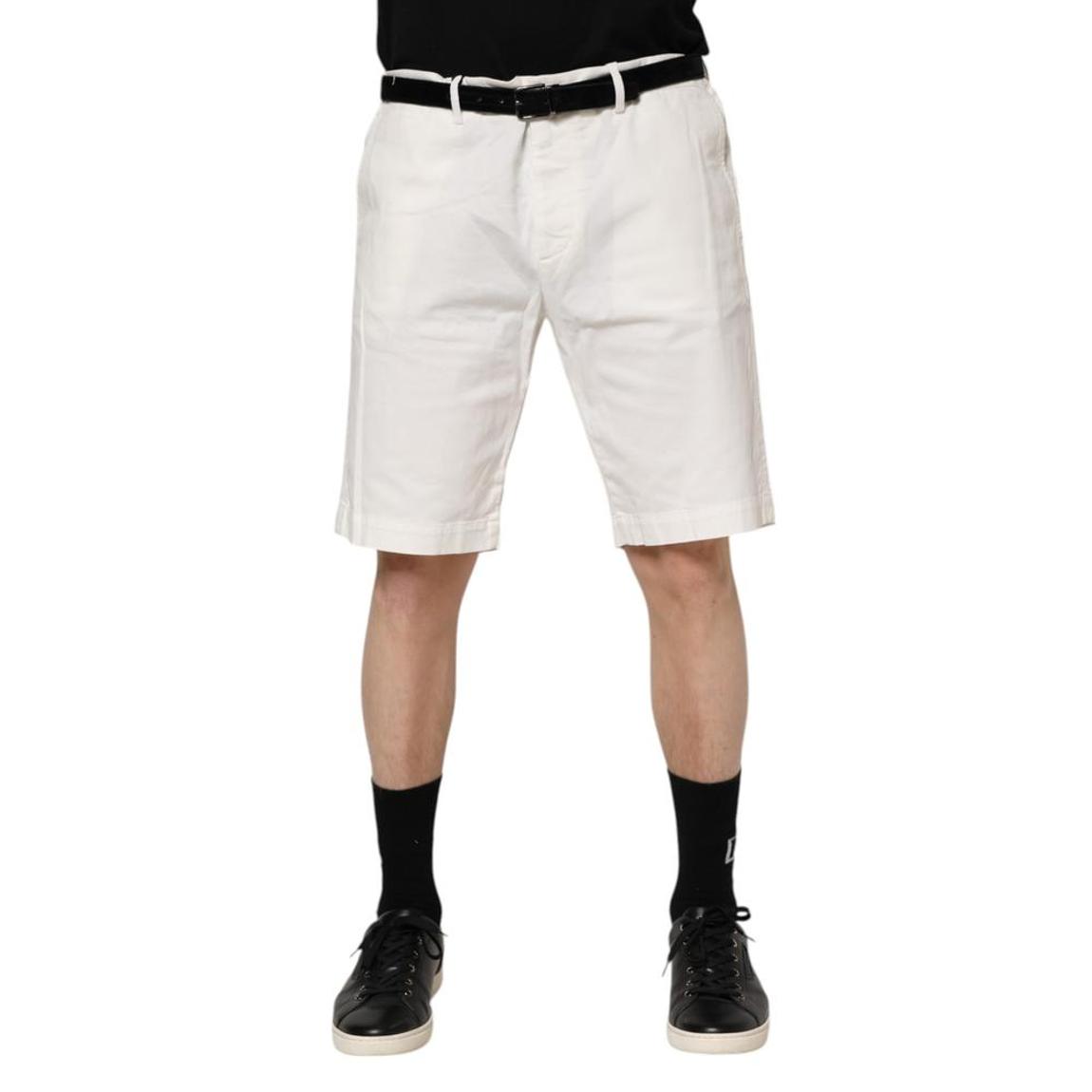 Mid Waist Cotton Stretch Chino Shorts with Logo Details - White main product photo