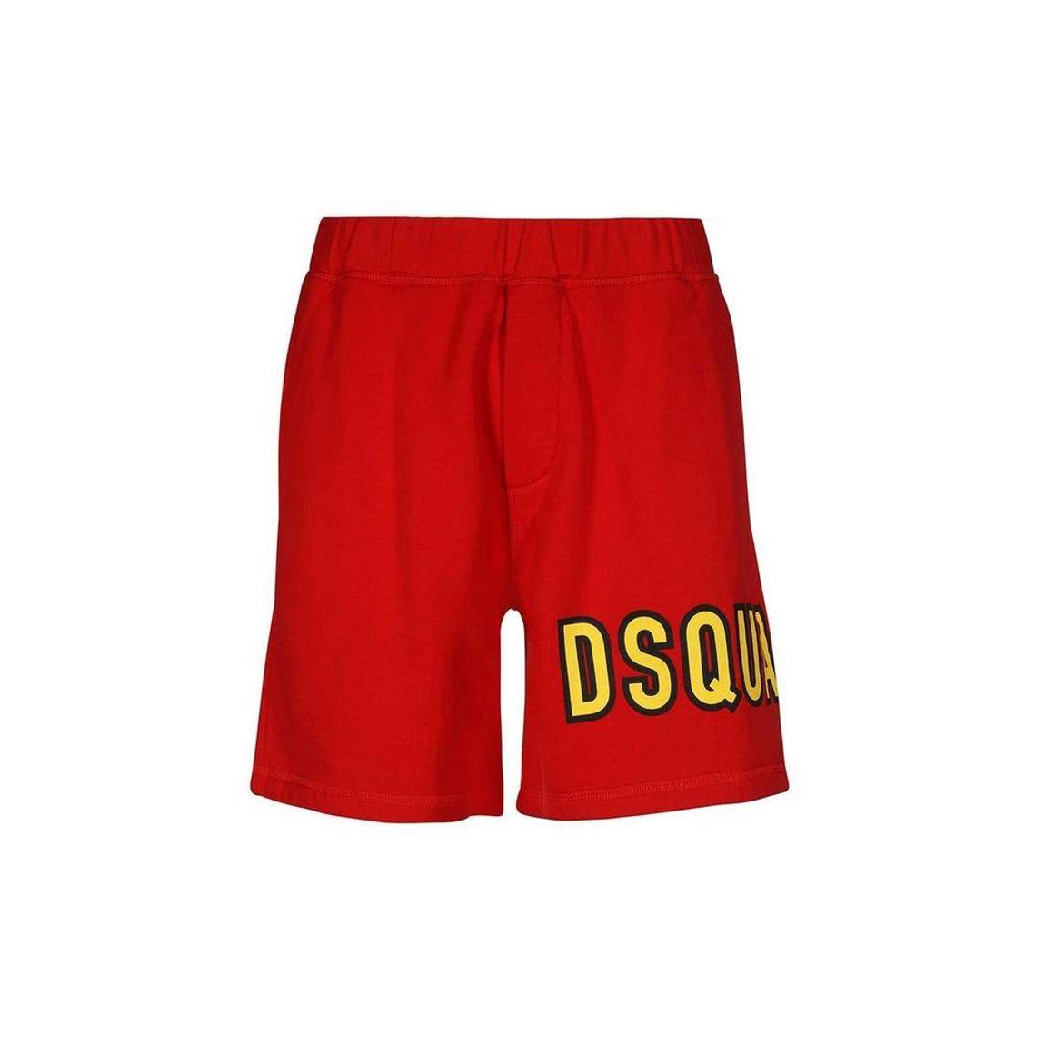 Cotton Shorts with Elastic Waist and Contrast Logo - Red main product photo