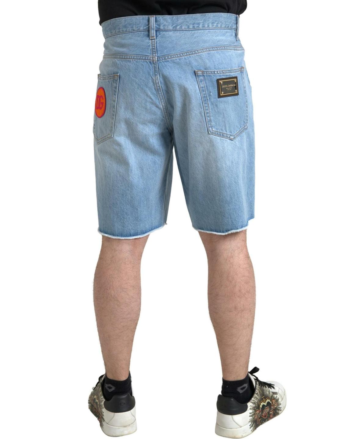 Denim Shorts Patch Detail Relaxed Fit - Light Blue main product photo