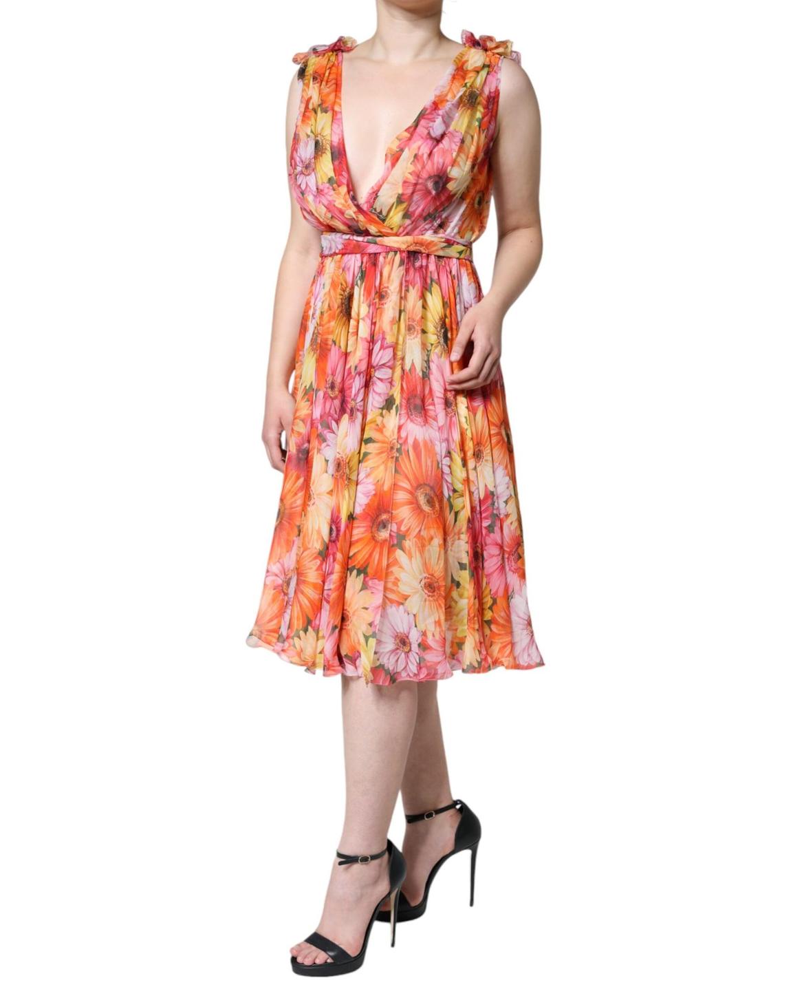 Floral Print Pleated Midi Dress - Multicolor Dresses main product photo