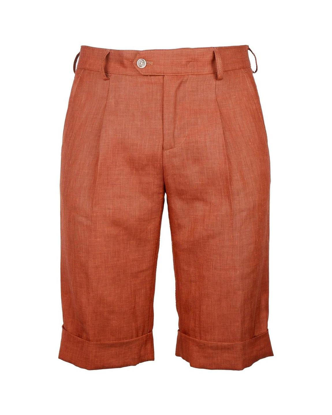 Linen Shorts Cupped Hem - Brown main product photo