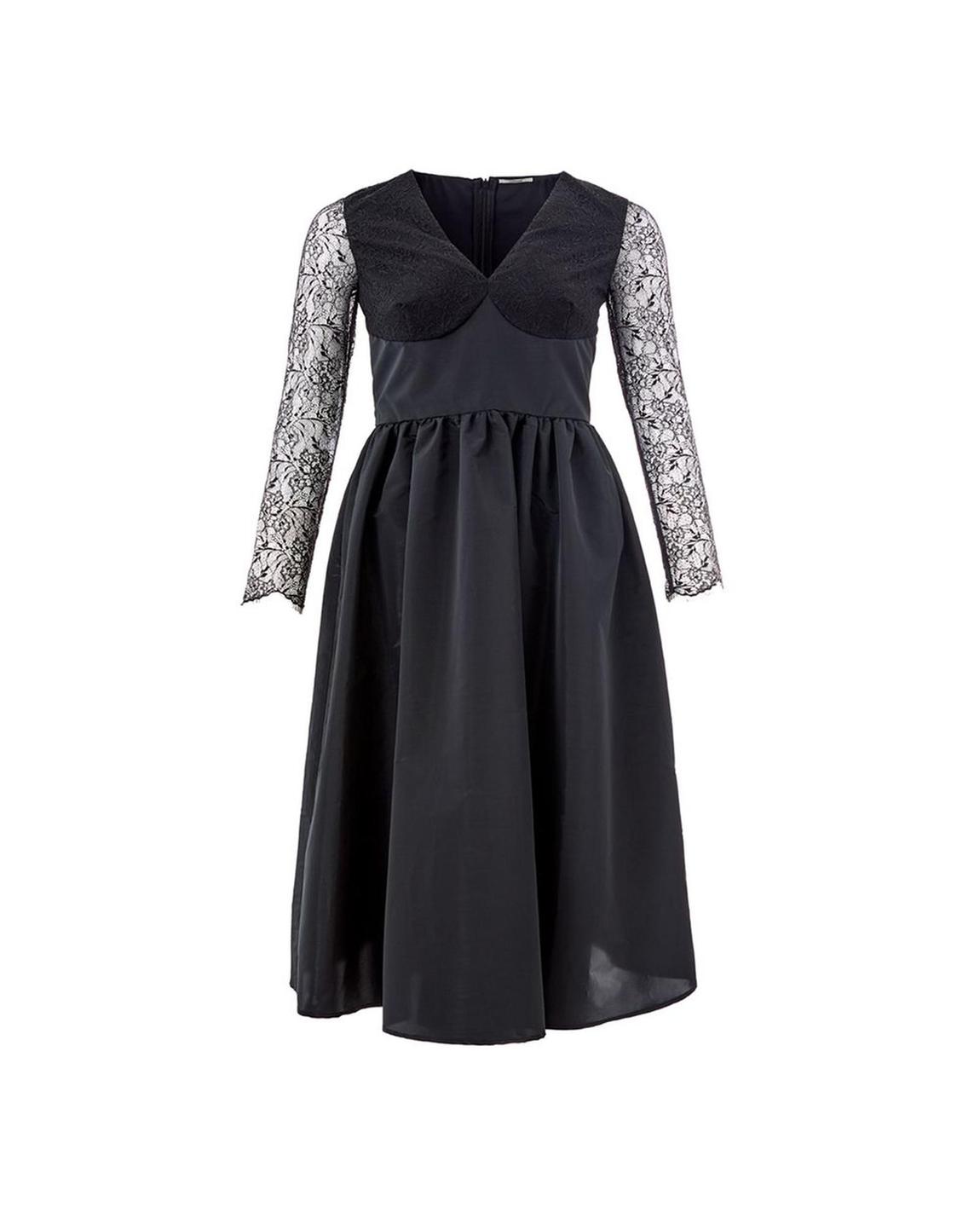 LaceSleeve Midi Dress VNeck - Black Dresses main product photo
