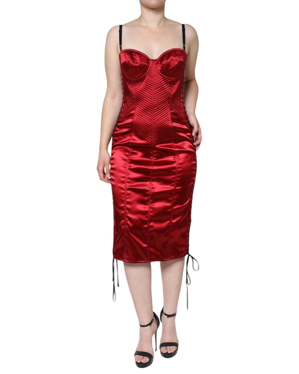 LaceUp Satin Midi Dress - Red Dresses main product photo