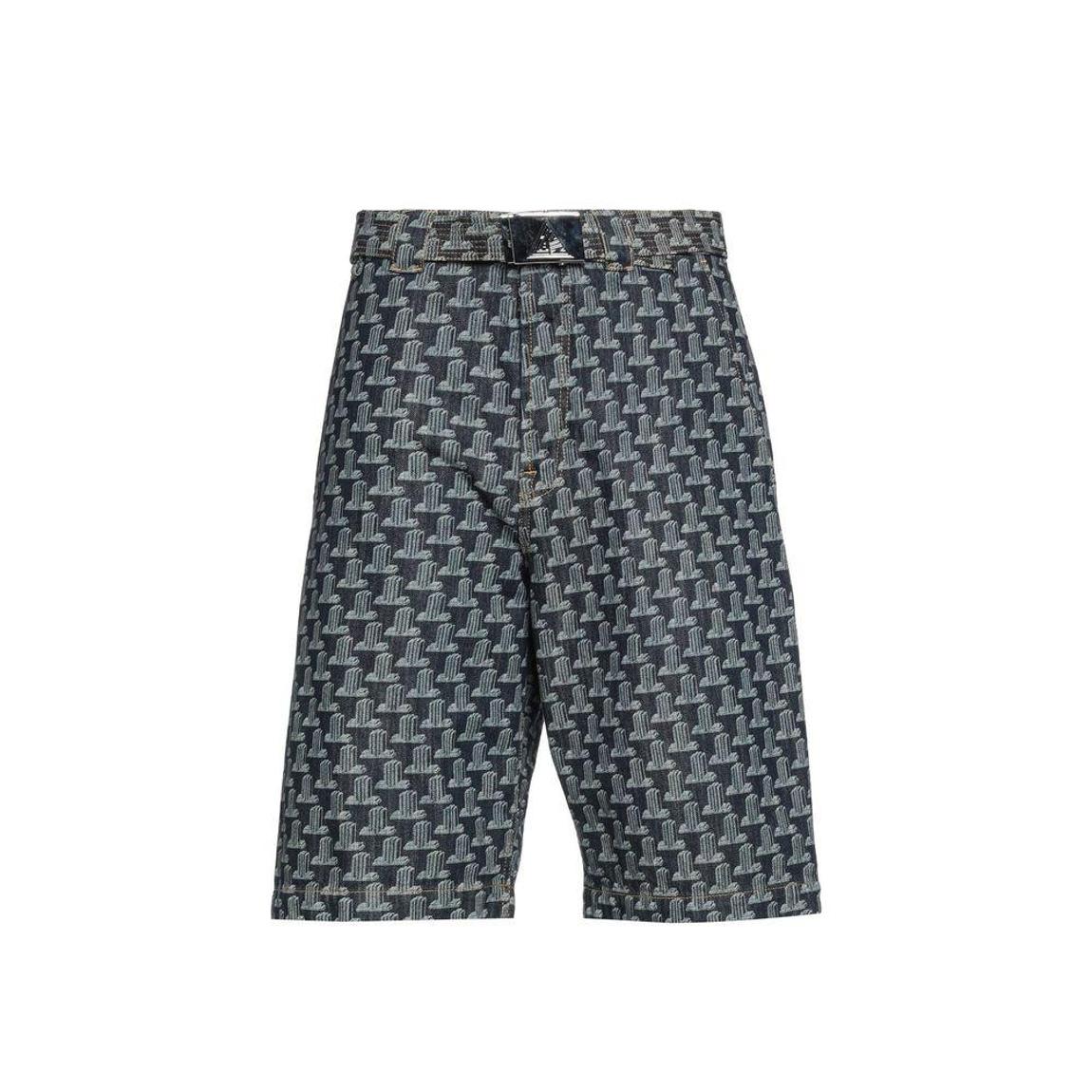 Column Monogram Embroidered Shorts with Detachable Belt - Blue main product photo