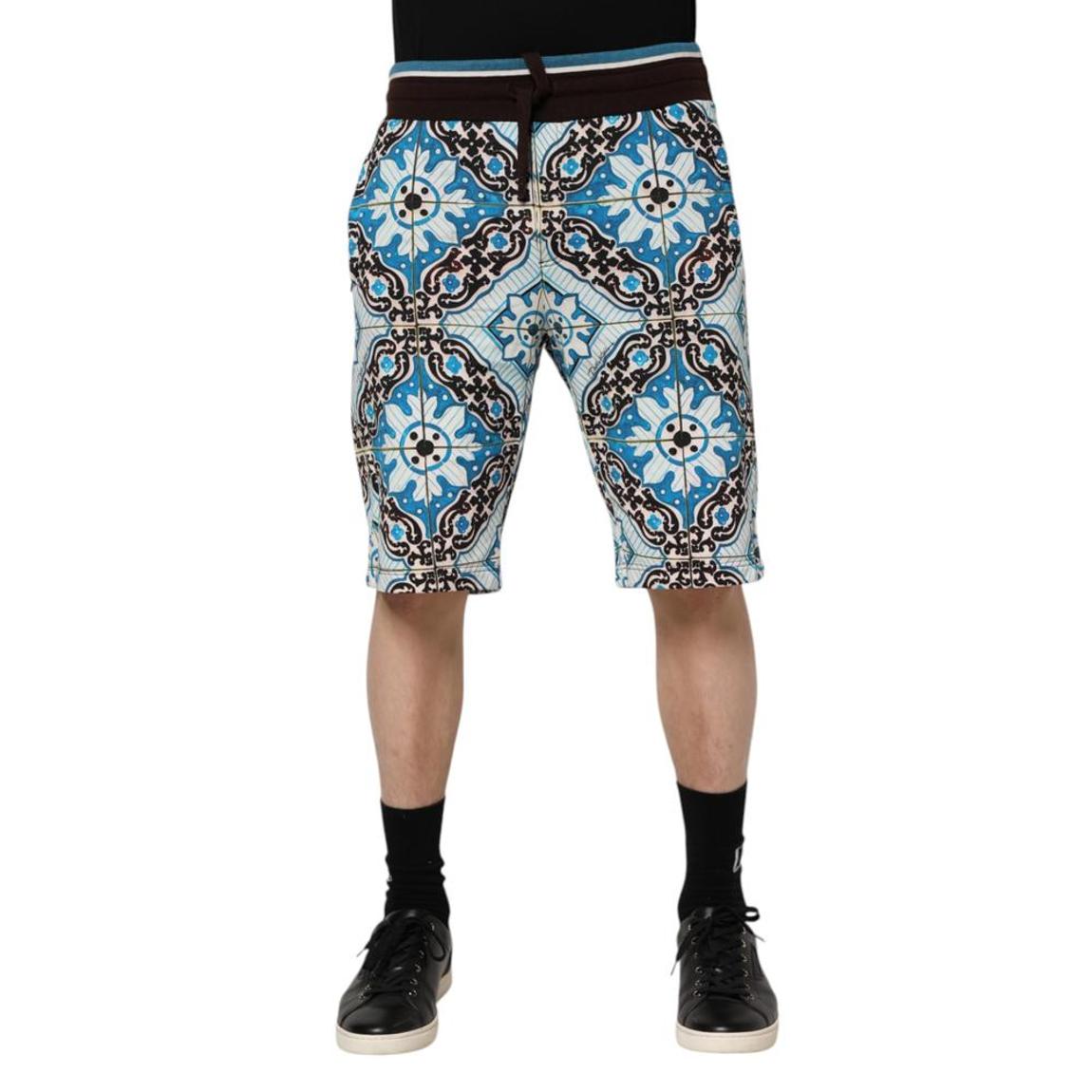 Maiolica Print Cotton Bermuda Shorts with Drawstring Closure - main product photo