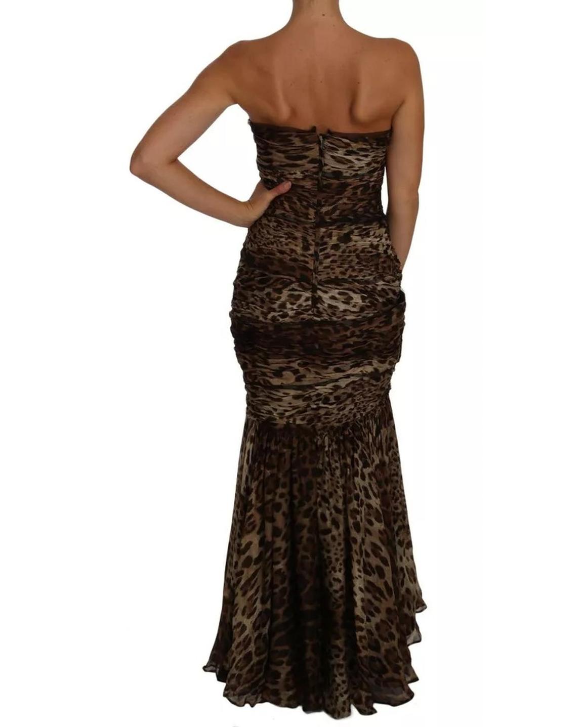 Strapless Leopard Print Maxi Dress - Brown Dresses main product photo