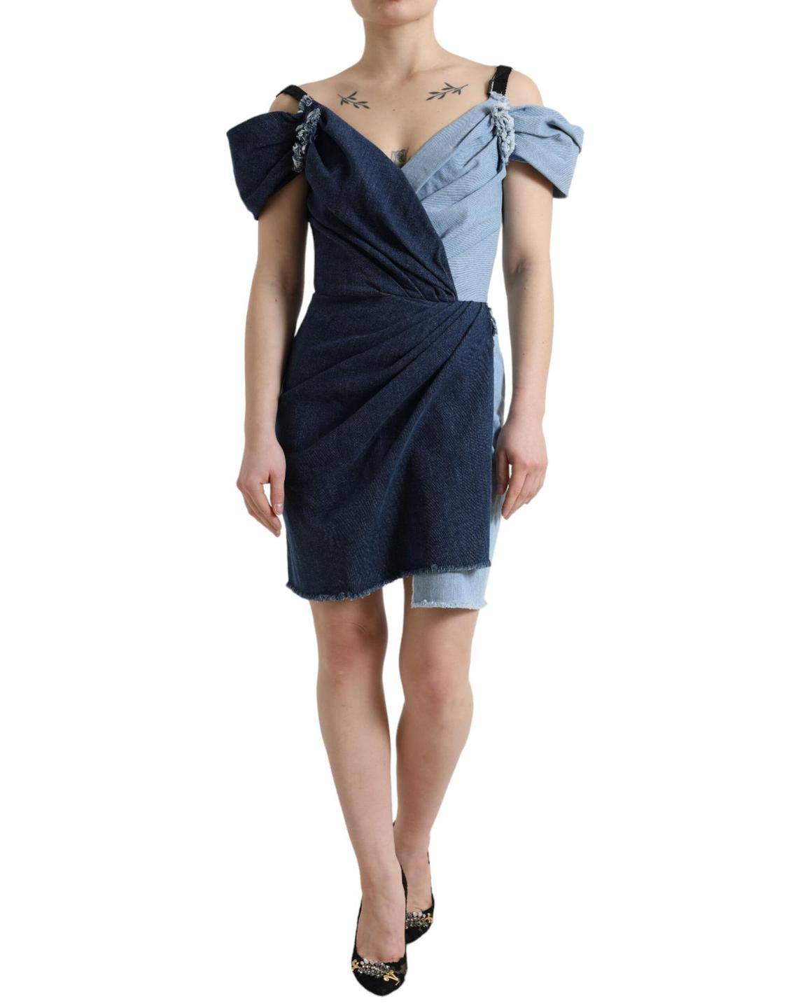 TwoTone Denim Mini Dress Wo - Blue Dresses main product photo