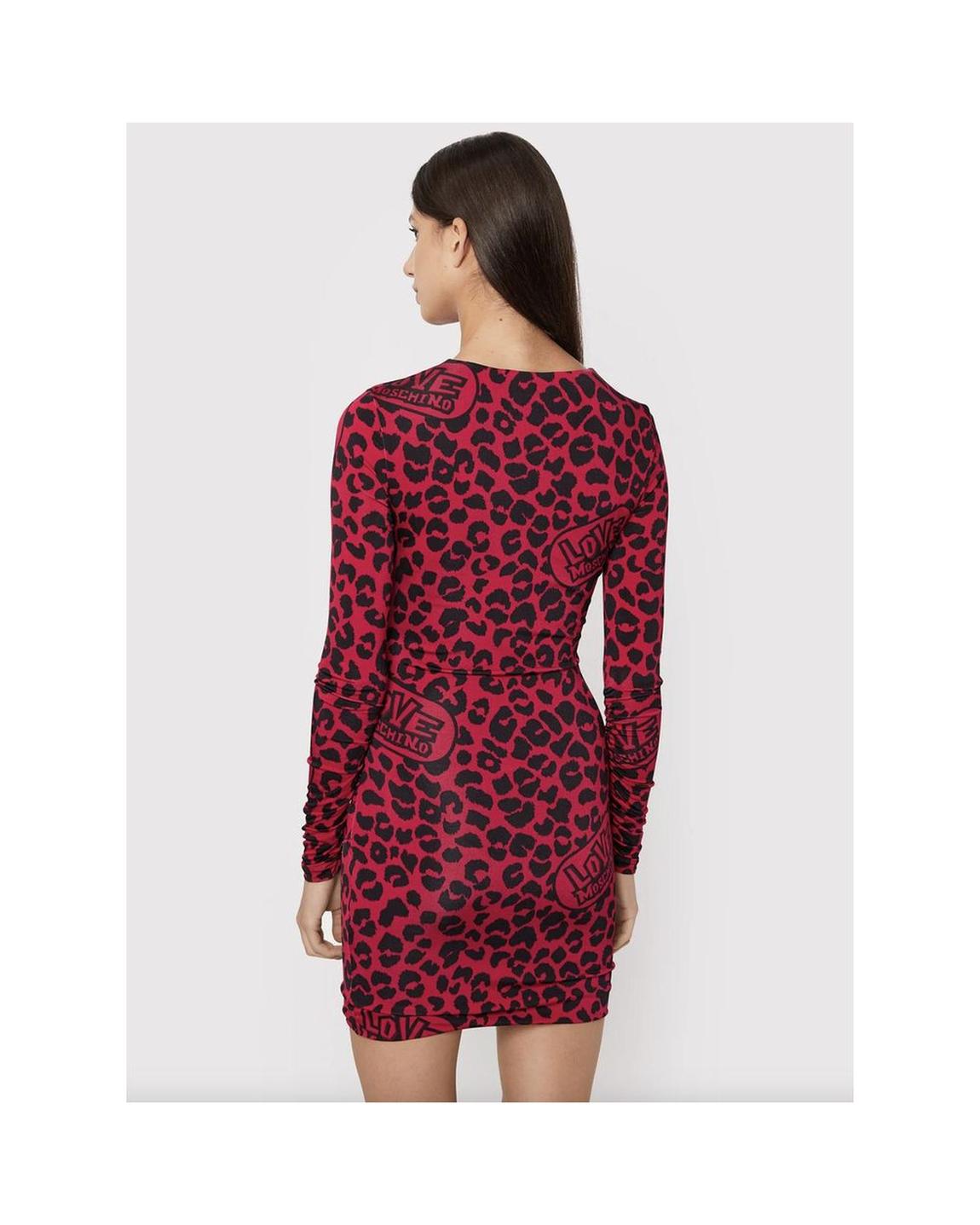 Leopard Print Mini Dress Long Sleeve Wo - Red Dresses main product photo