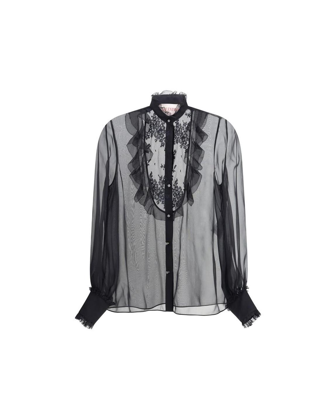 LaceDetailed Sheer Blouse Wo - Black Shirts main product photo