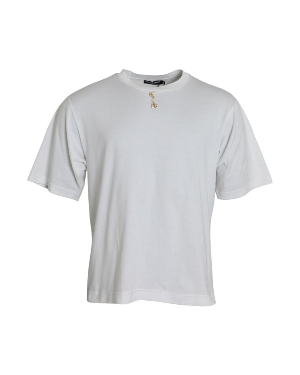 PearlEmbellished Crew Neck Tee - White T-Shirts main product photo