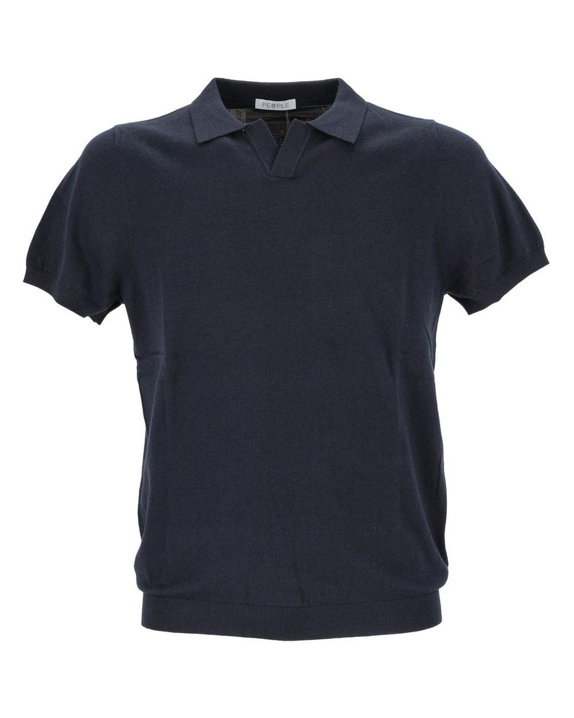 Knitted Polo Shirt Short Sleeves VNeck - Blue main product photo