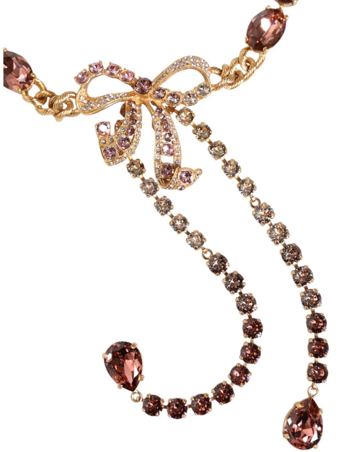 Crystal embellished necklace Bow pendant Wo - Gold Belts main product photo